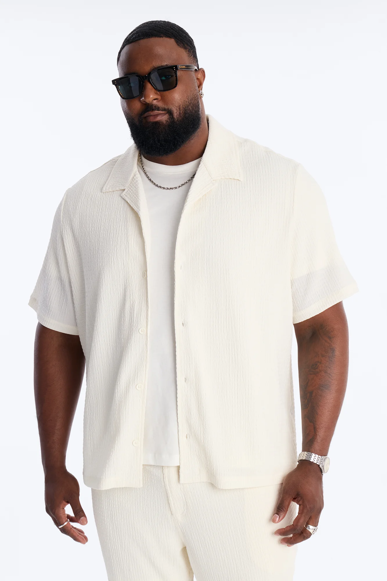 Burton Cuban Collar Button Up Shirt - Off White - Image 5