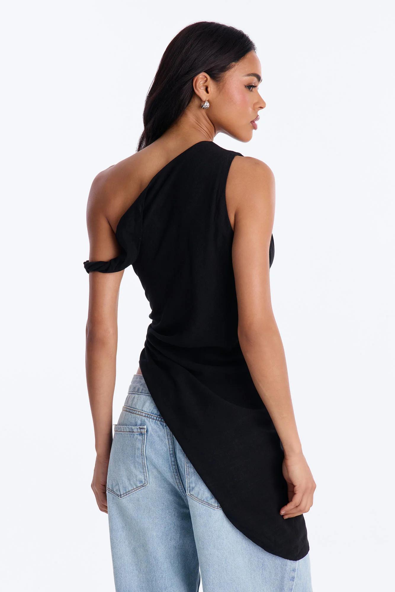 Butter And Baguettes Only One Shoulder Linen Top - Black - Image 4