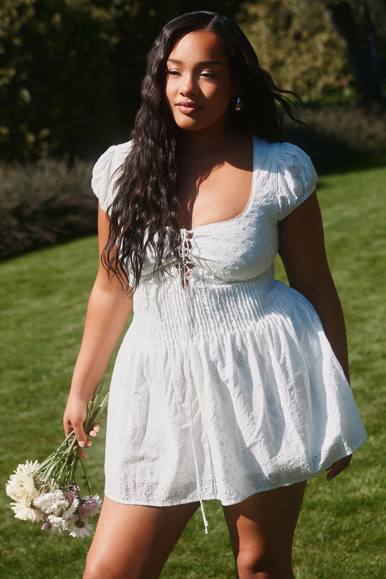 Buttercup Eyelet Mini Dress - White - Image 5