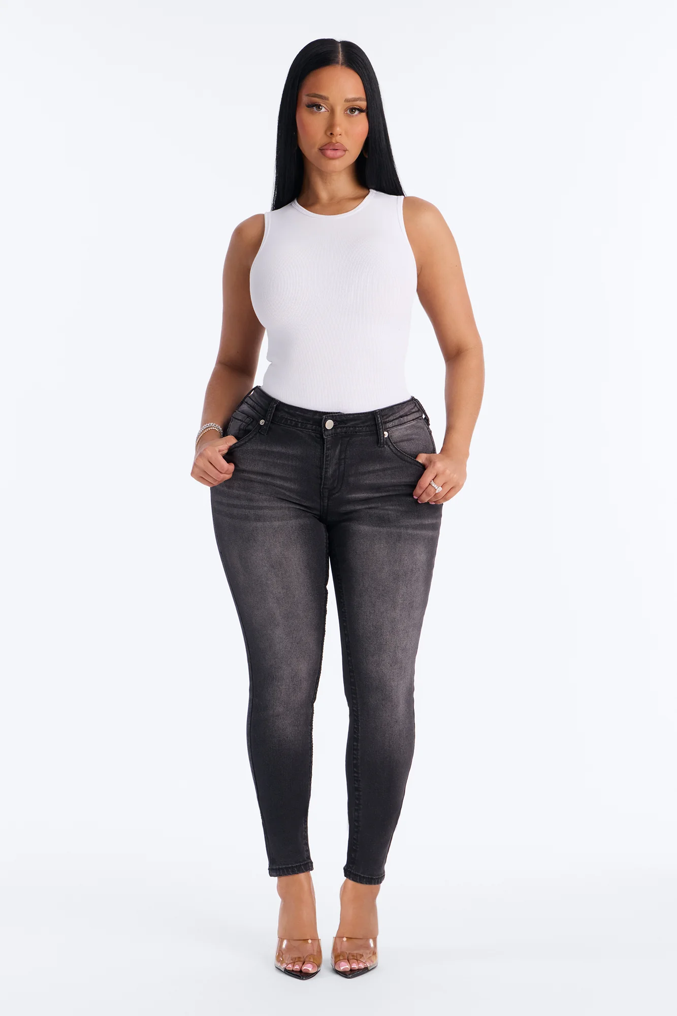 Butterfly Kisses Low Rise Stretch Skinny Jeans - Black - Image 2