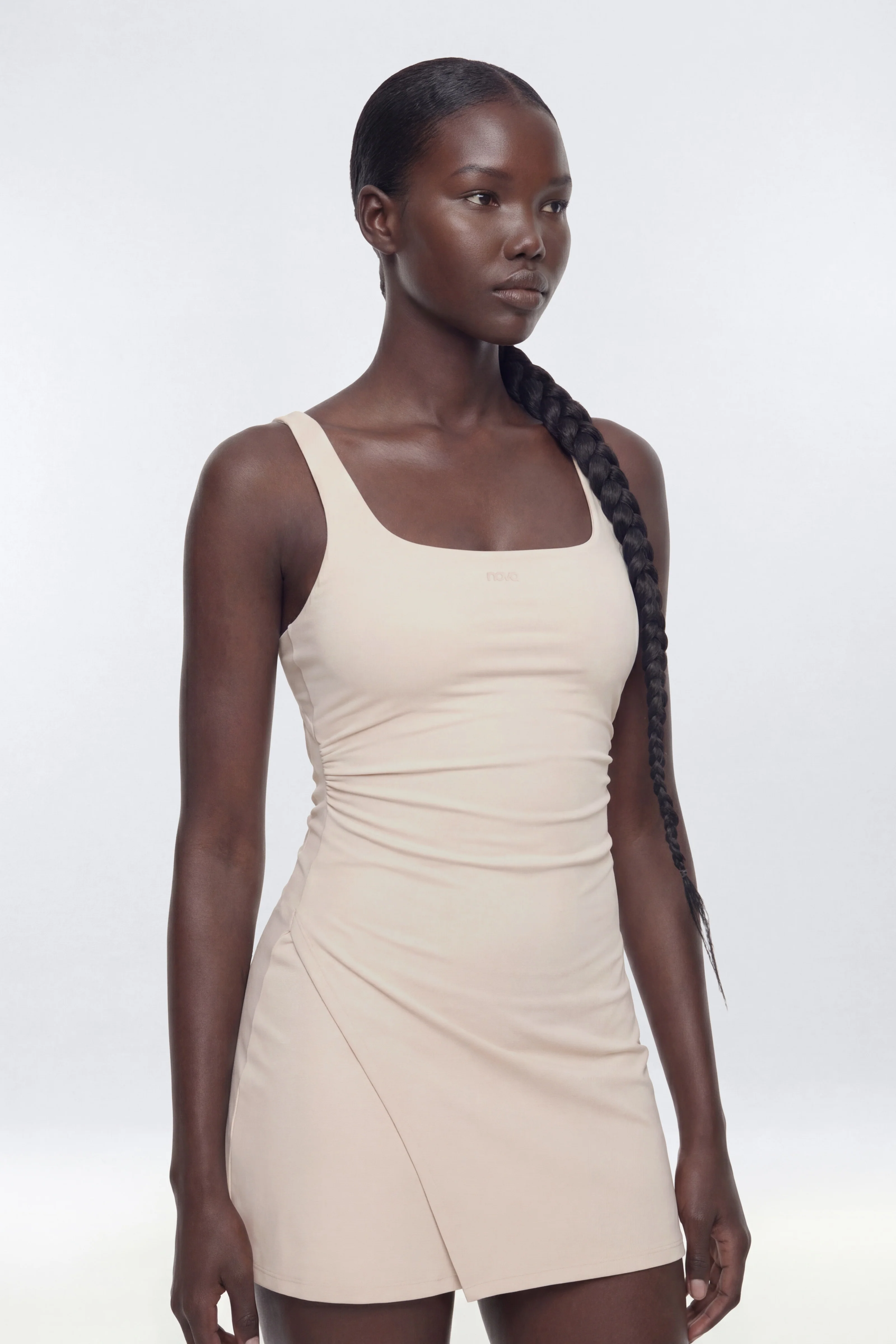 ButterSoft Cut Out Racerback 2-in-1 Active Dress - Oat Milk - Image 3