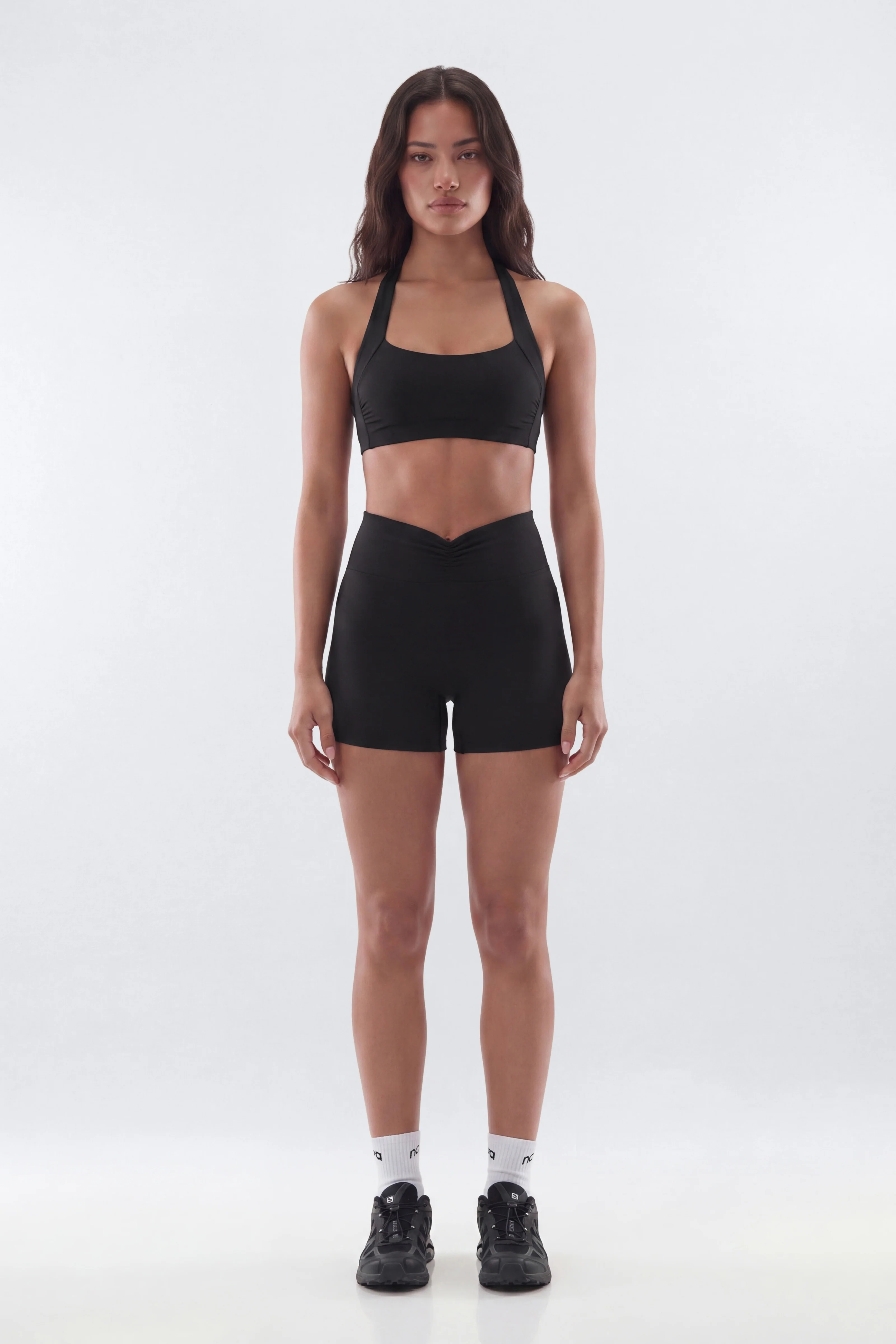 ButterSoft Ruched Halter Sports Bra - Black - Image 2