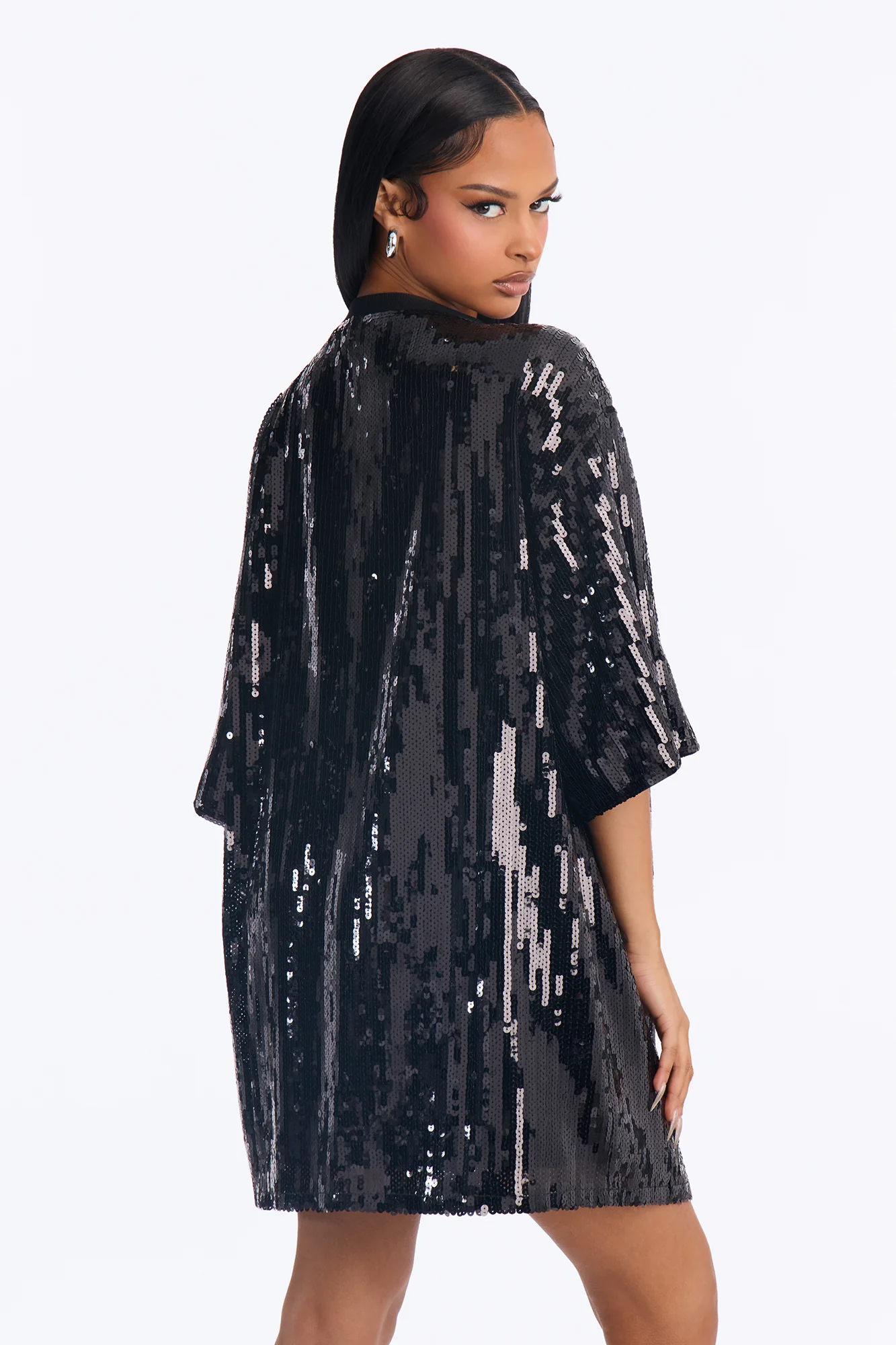 Buy Me A Shot Sequin Shirt Mini Dress - Black - Image 3