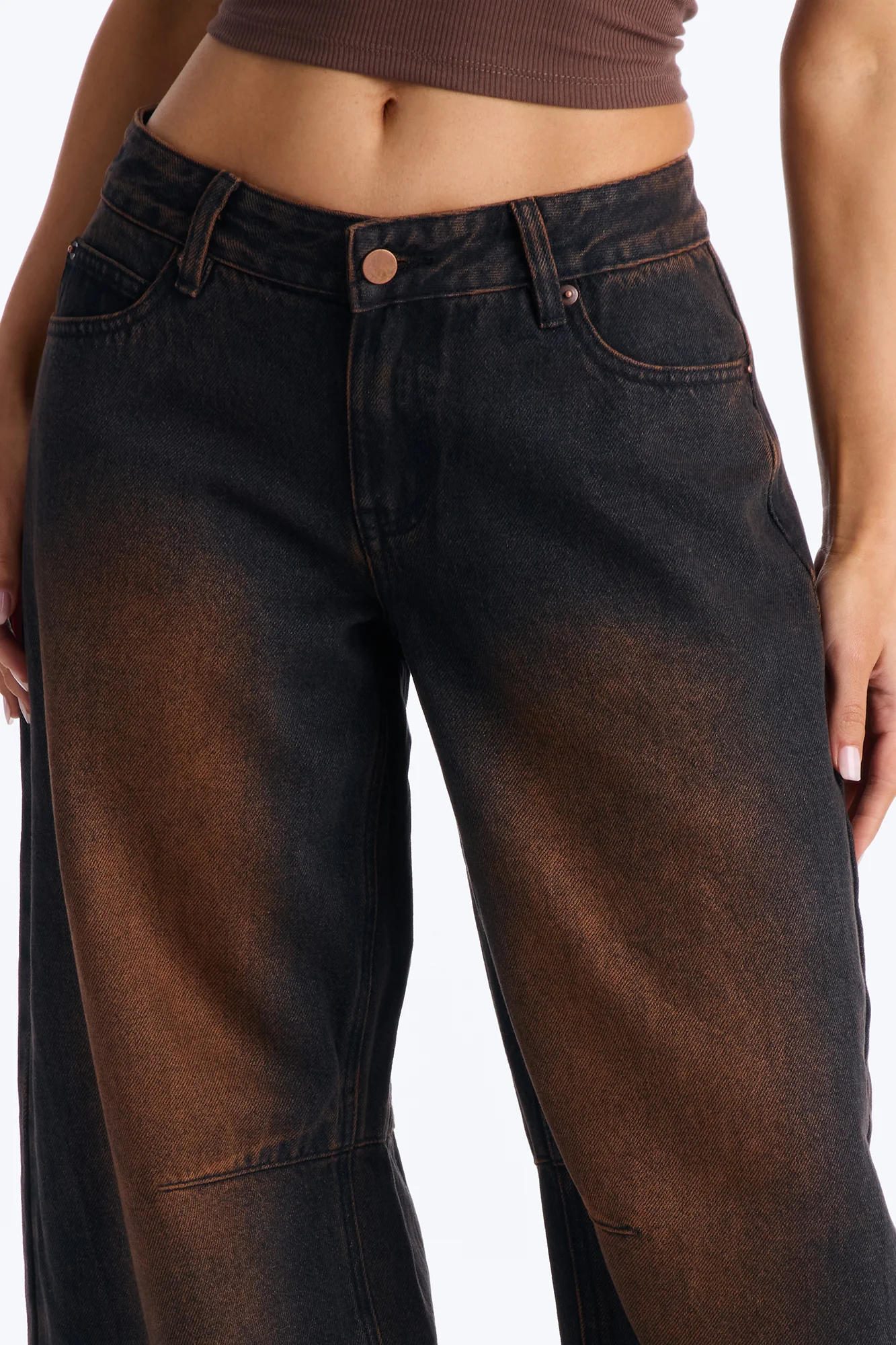 By My Side Low Waist Tinted Barrel Jeans - Dark Brown - Image 3