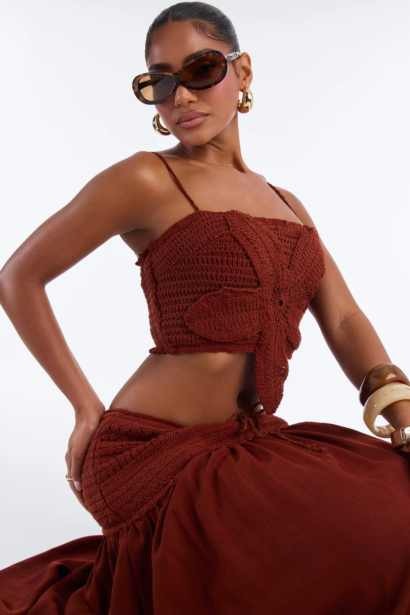 By The Beach Crochet Skirt Set - Rust - Image 3