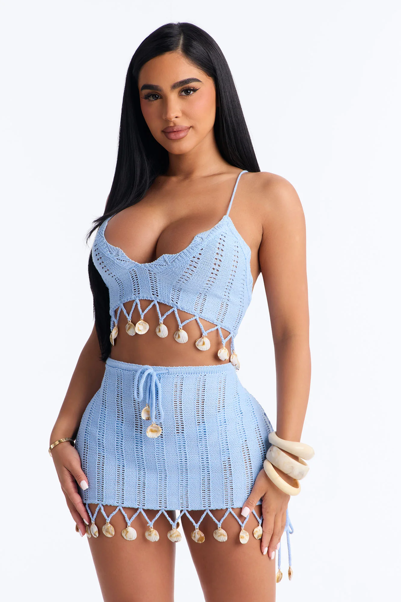 By The Seashore Crochet Mini Skirt Set - Blue - Image 2