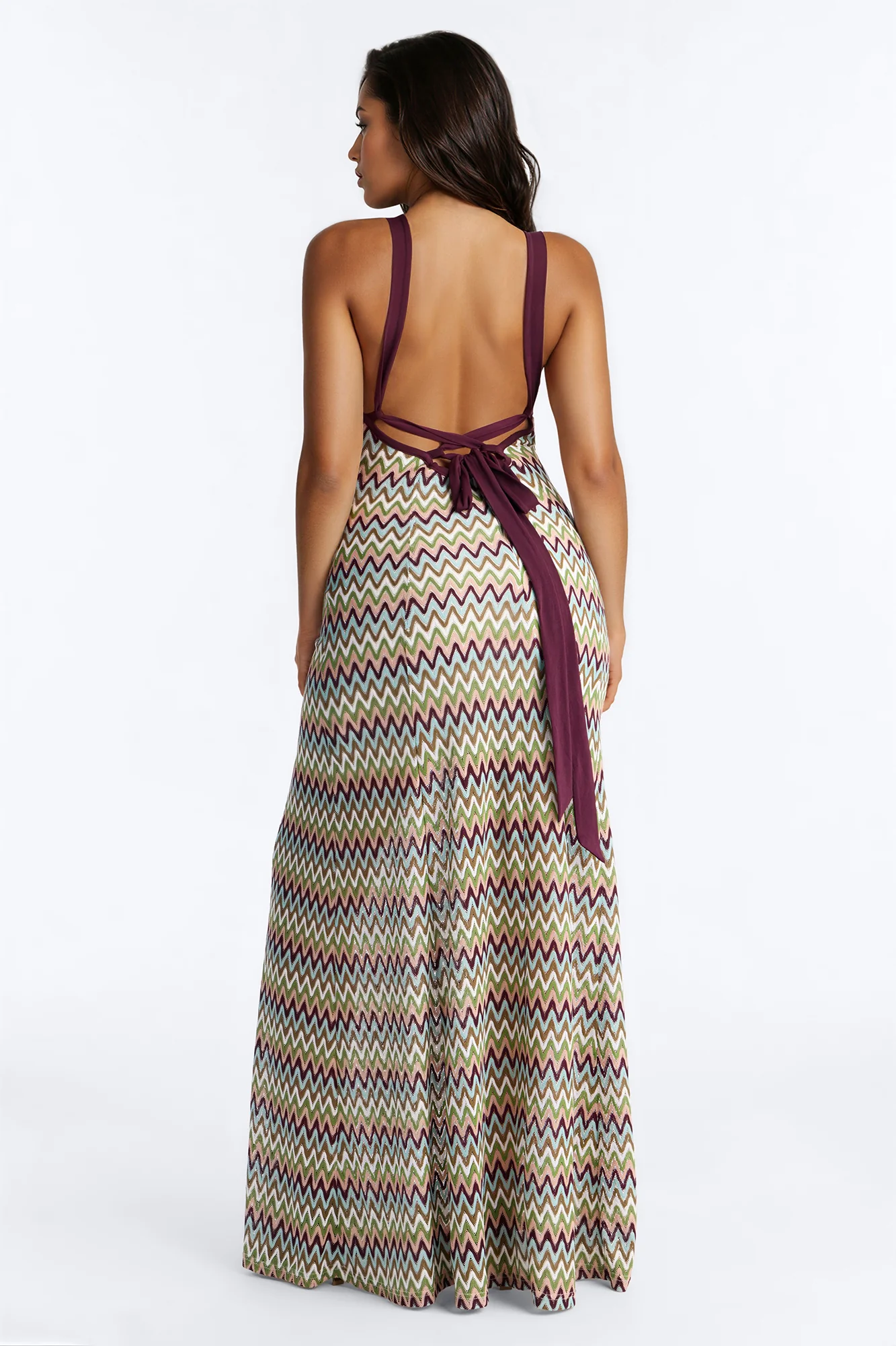 Cabella Chevron Crochet Maxi Dress - Burgundy/combo - Image 3