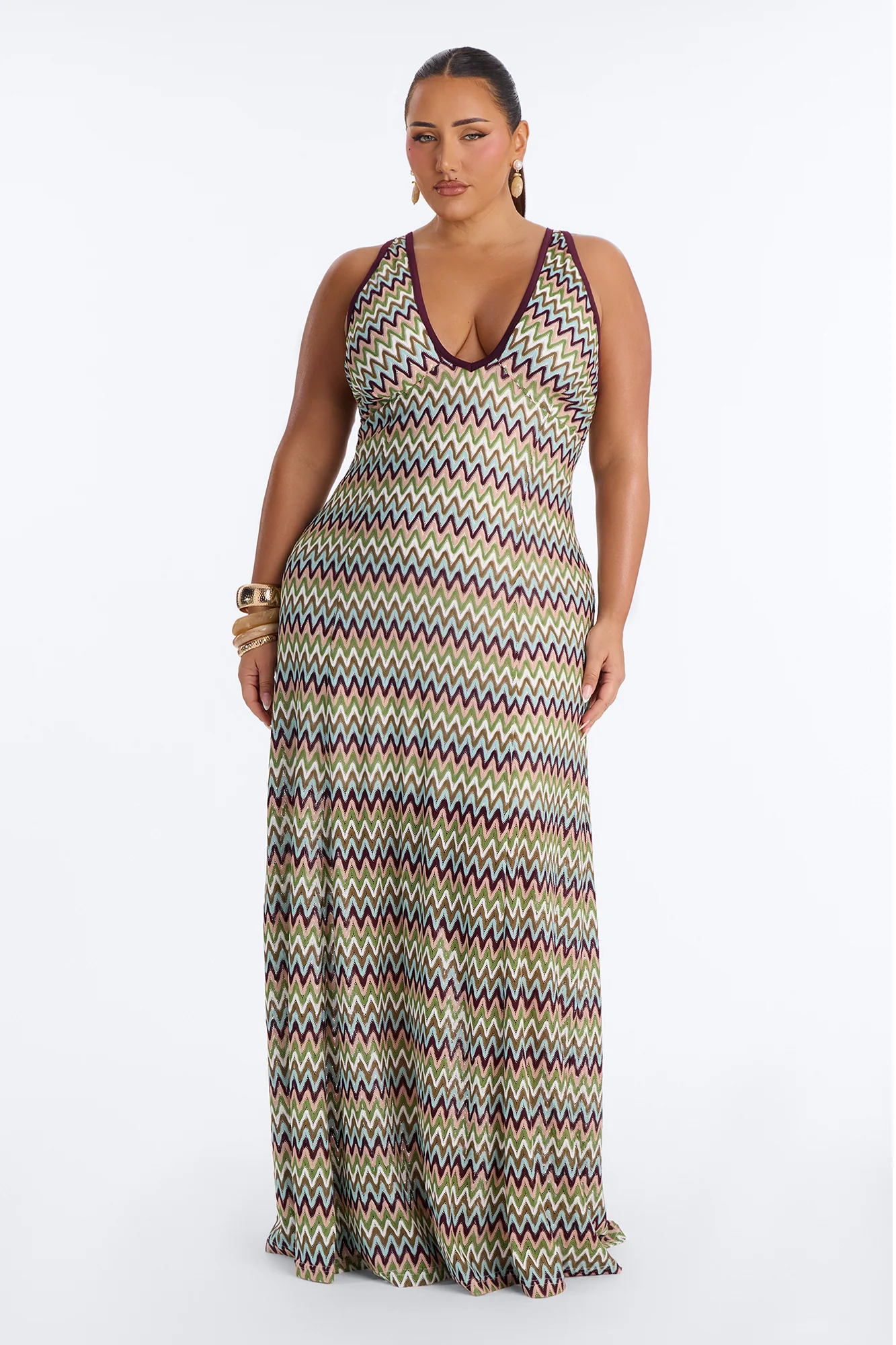 Cabella Chevron Crochet Maxi Dress - Burgundy/combo - Image 4