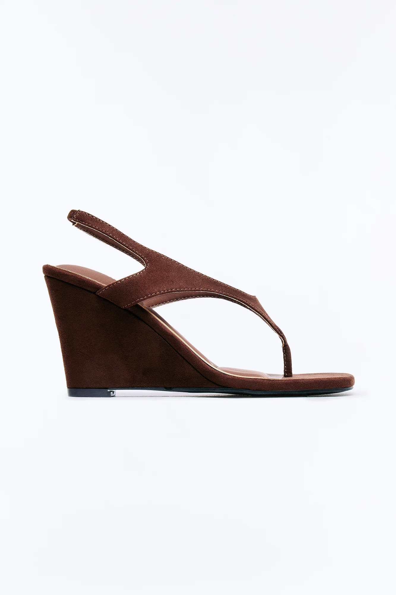 Cabley Suede Slingback Thong Wedges - Brown