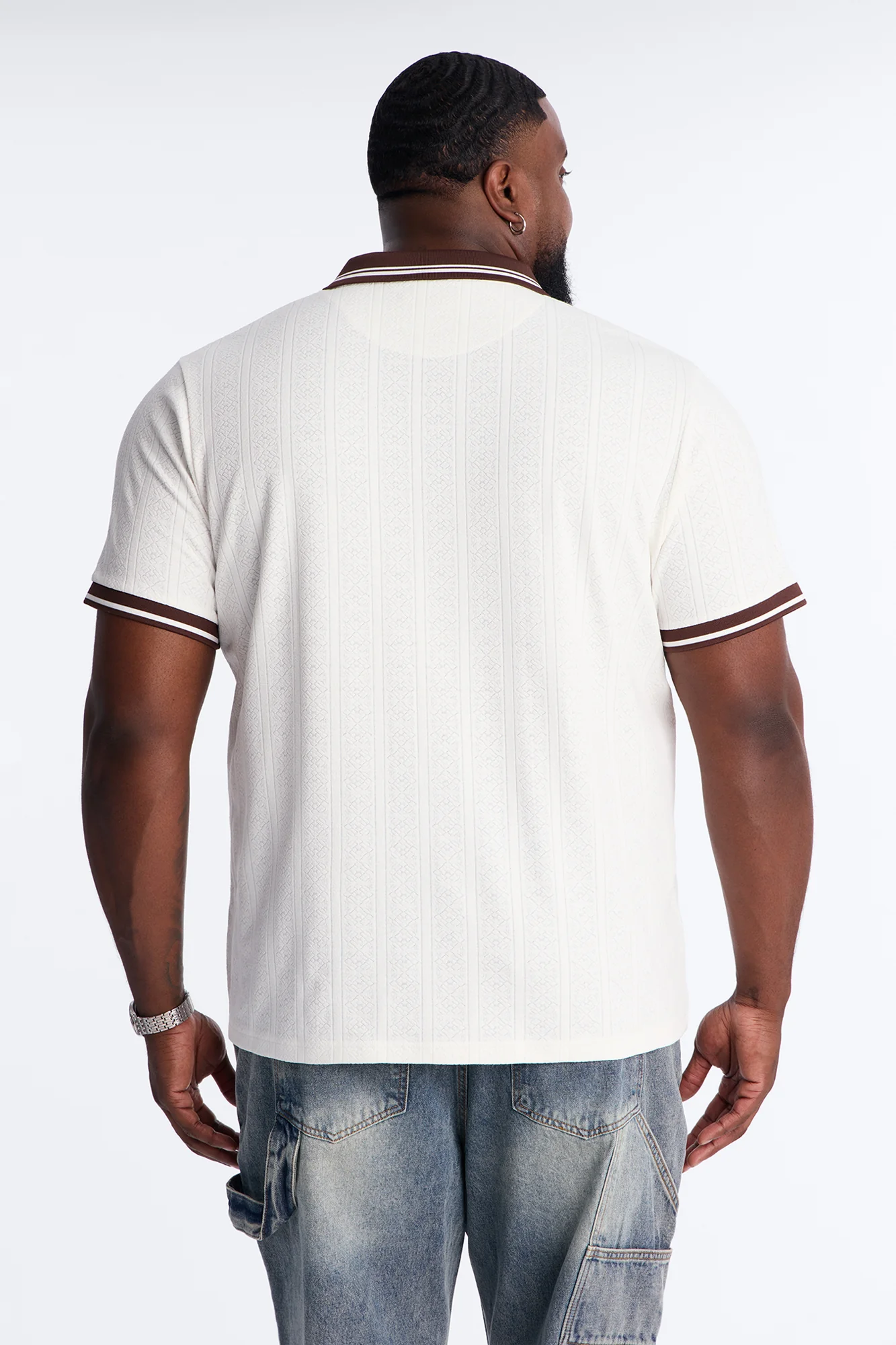 Cafe Tipped Johnny Collar Polo - Off White - Image 8