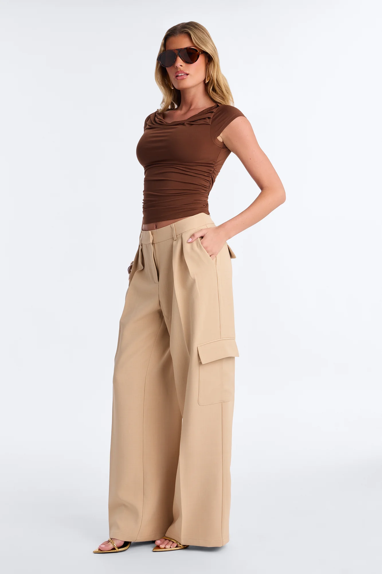 Cairo Wide Leg Cargo Trouser Pant 32″ - Khaki