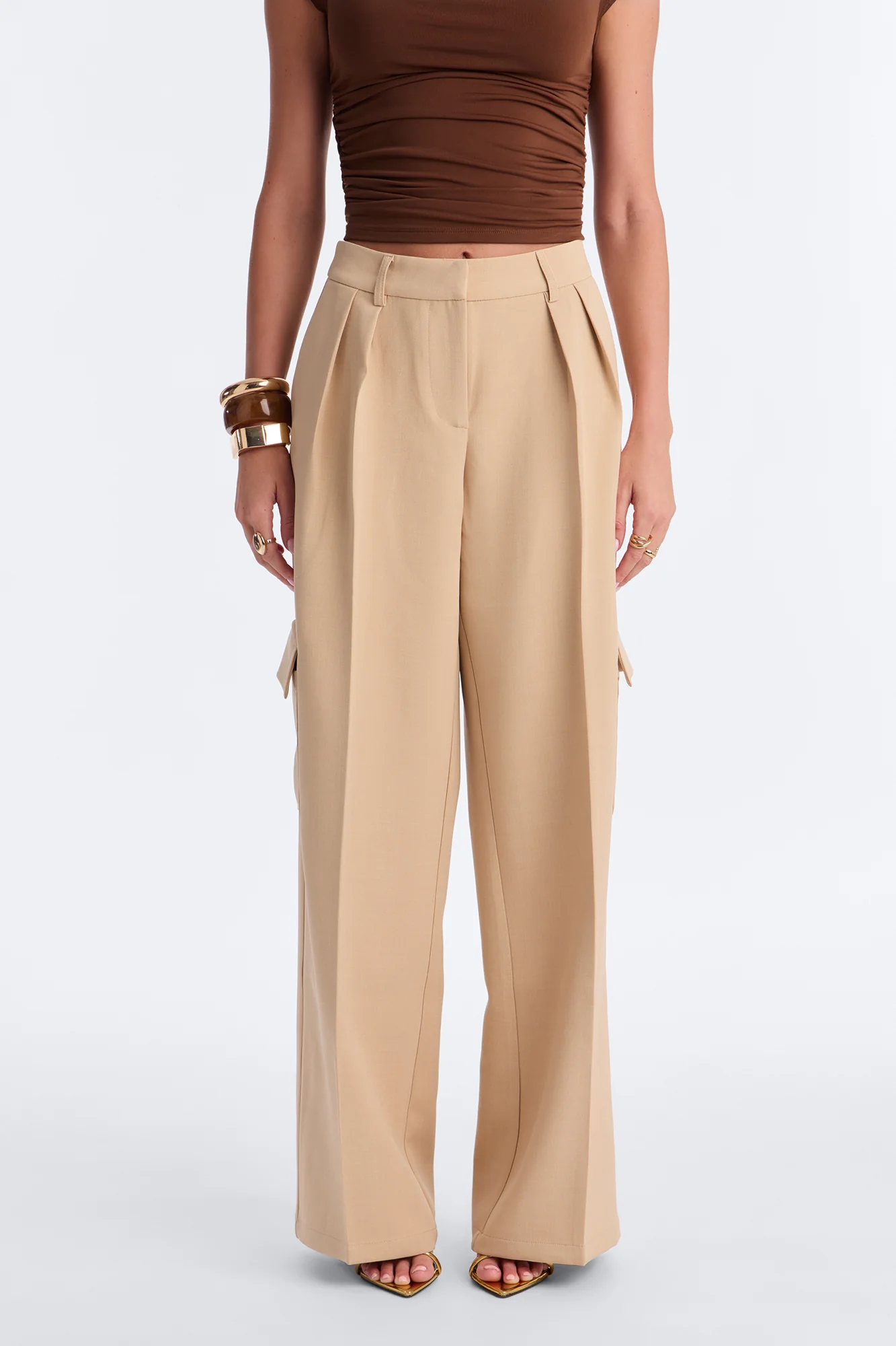Cairo Wide Leg Cargo Trouser Pant 32″ - Khaki - Image 2