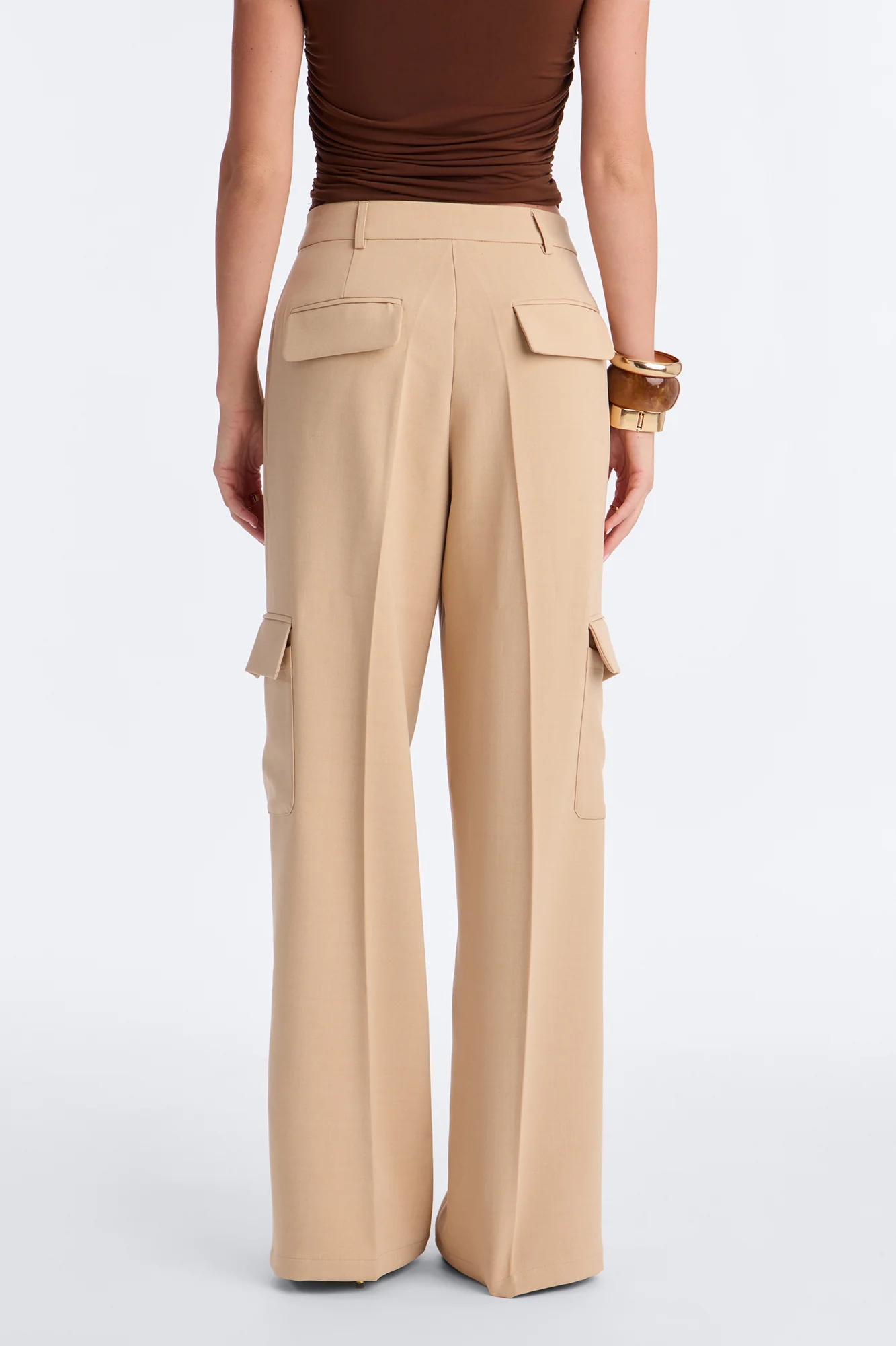 Cairo Wide Leg Cargo Trouser Pant 32″ - Khaki - Image 4