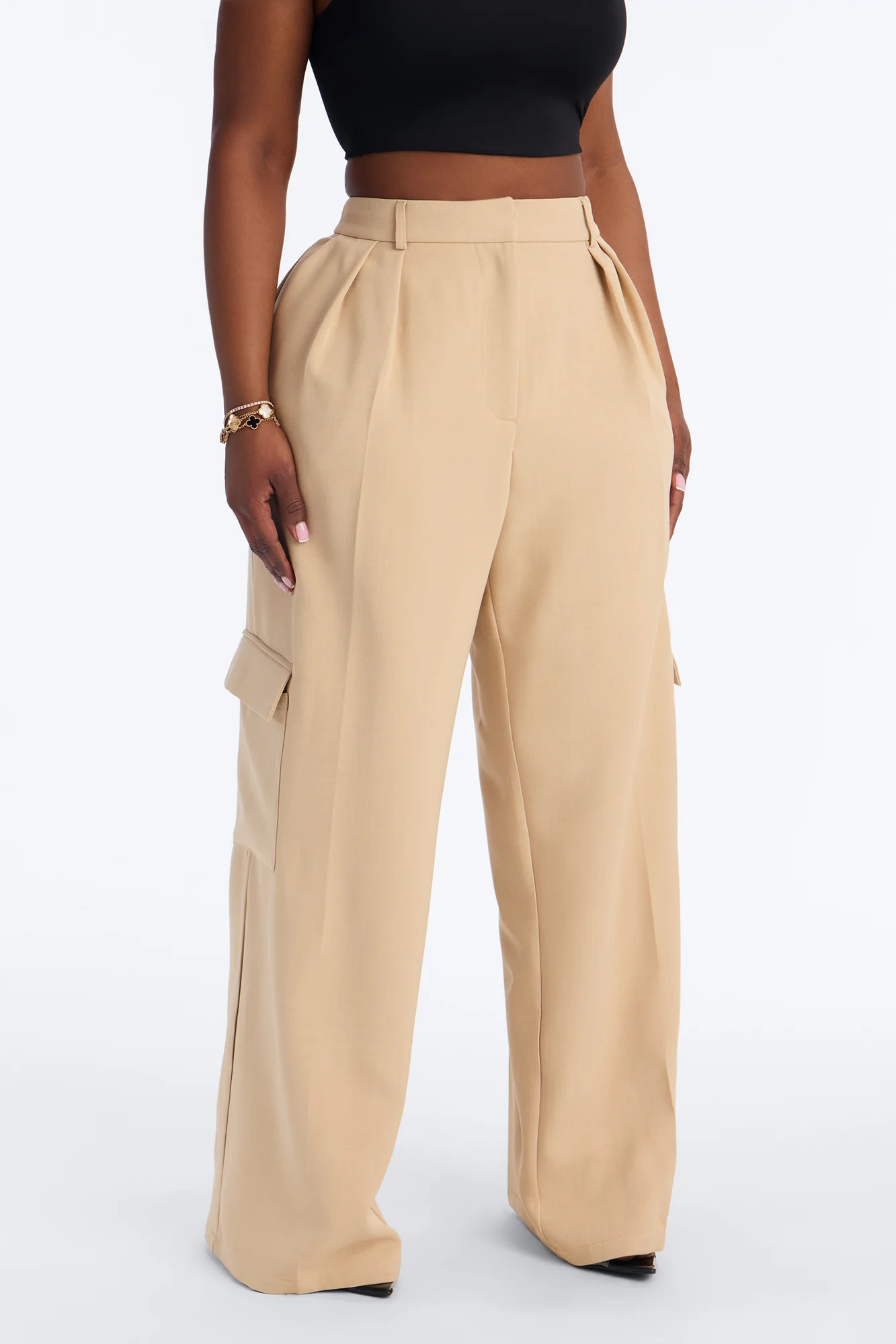 Cairo Wide Leg Cargo Trouser Pant 32″ - Khaki - Image 6