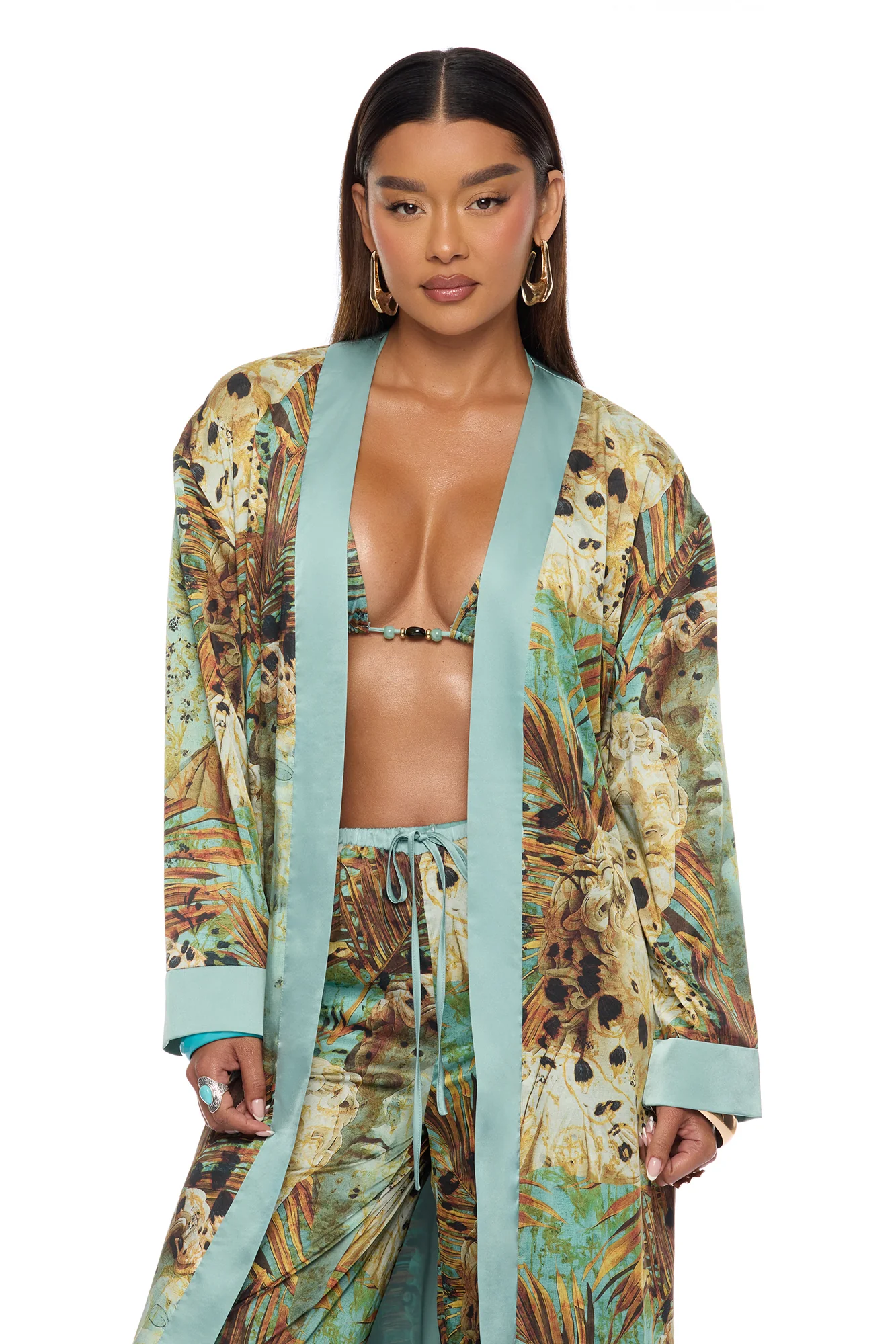 Call Me Coastal Satin Pant Set - Blue/combo - Image 3