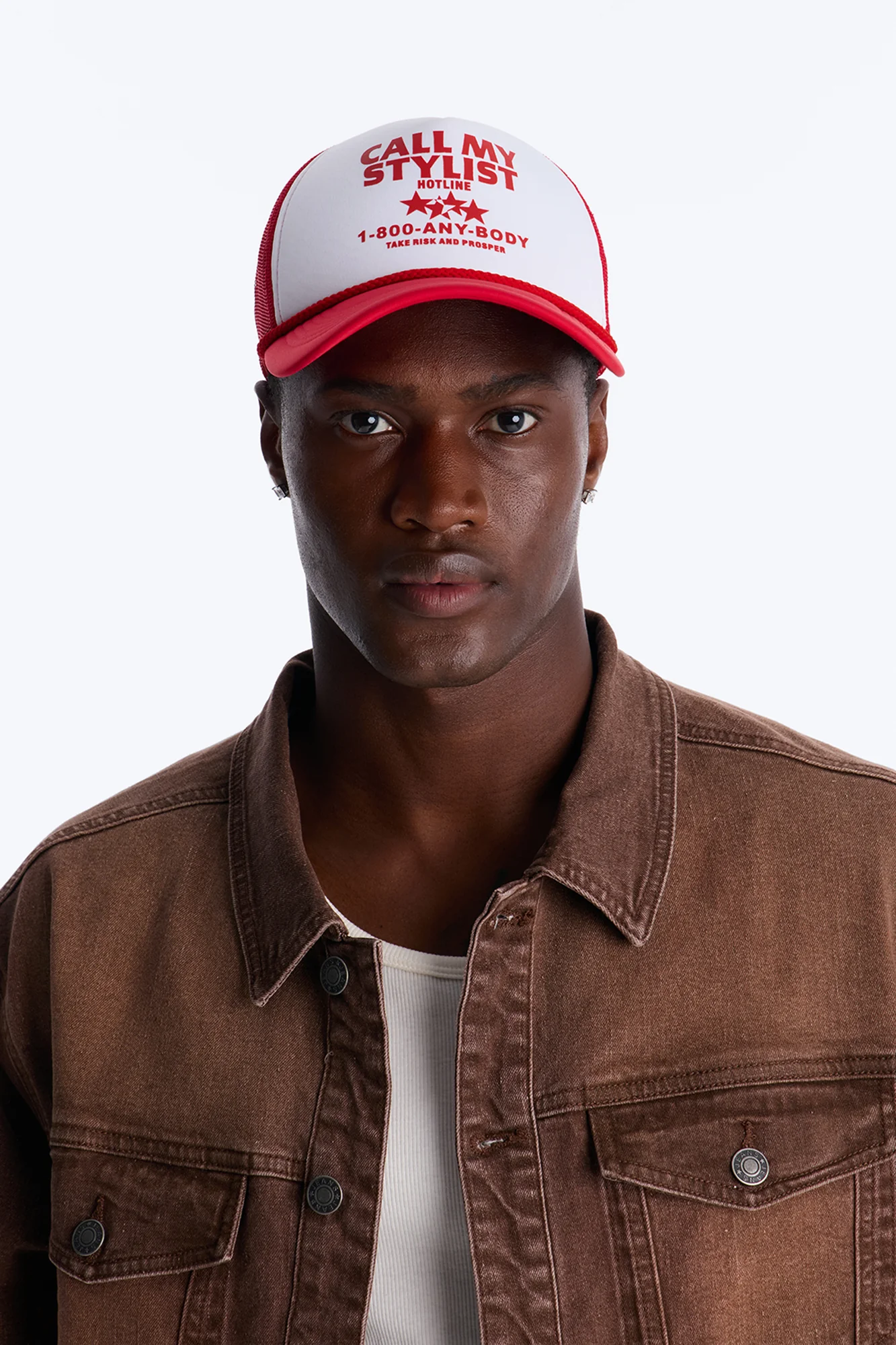 Call My Stylish Mesh Panel Snapback Hat - Red/White - Image 3
