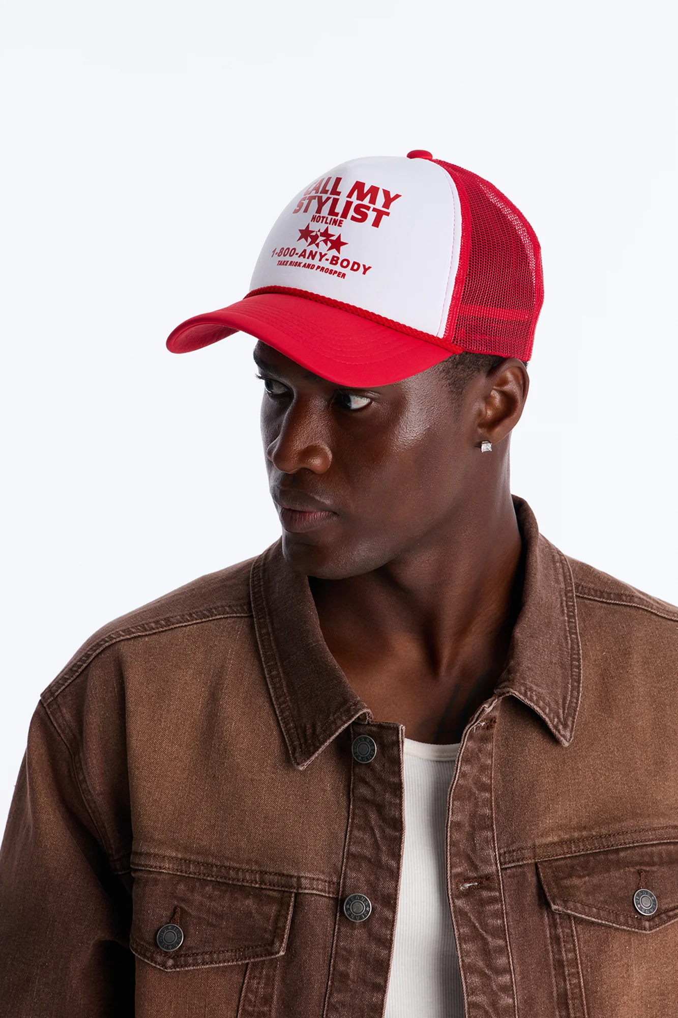 Call My Stylish Mesh Panel Snapback Hat - Red/White - Image 4