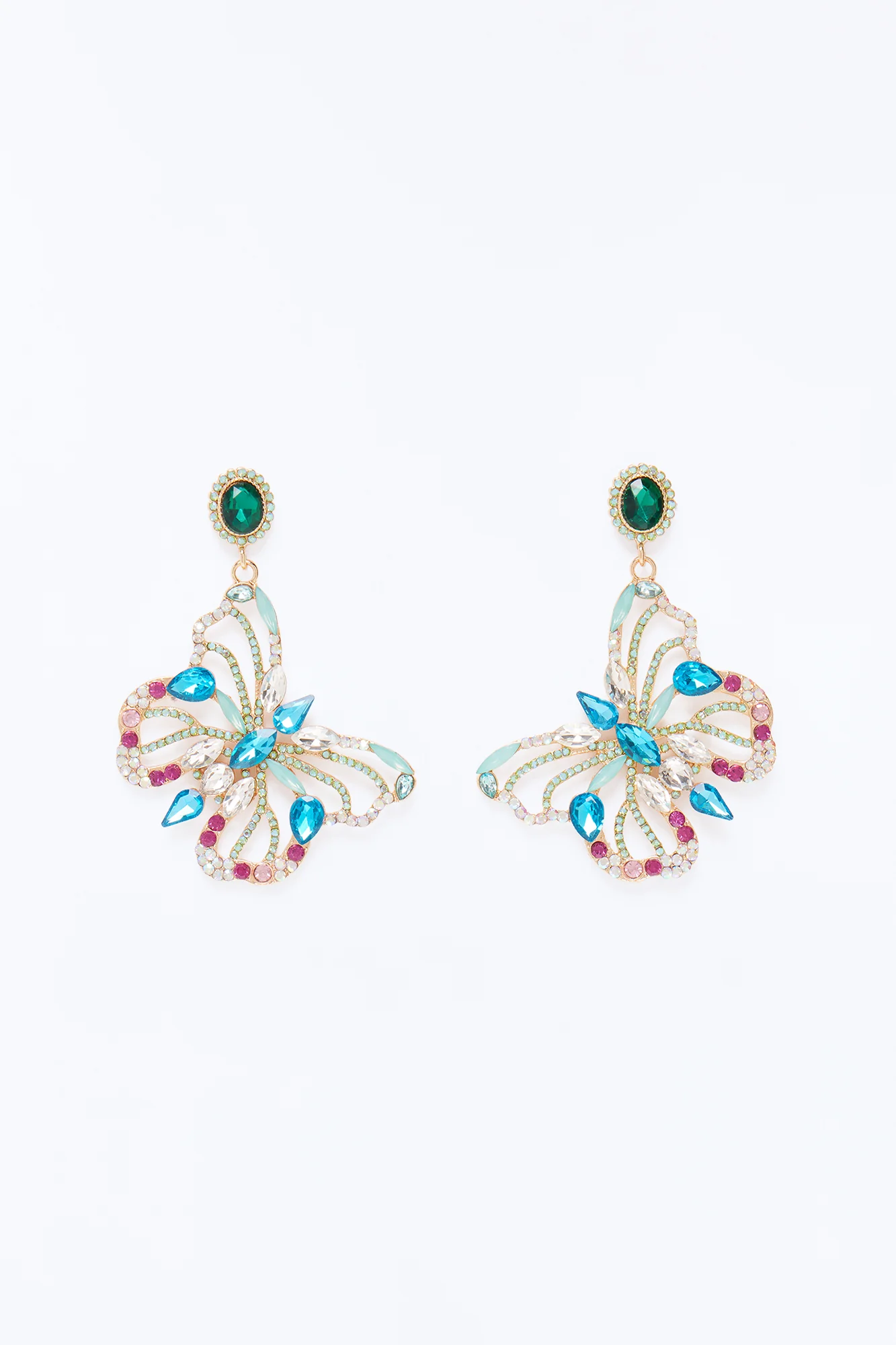 Calm Vibes Butterfly Rhinestone Drop Earrings - Blue/combo - Image 2
