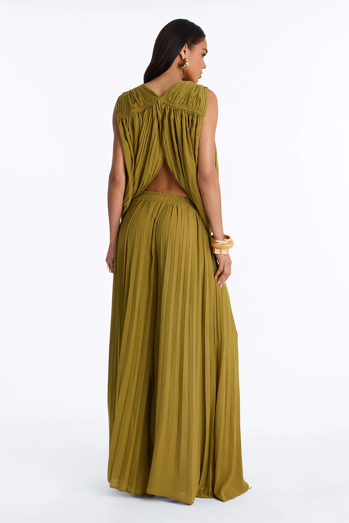 Camellia Pleated Pant Set - Olive - Image 4
