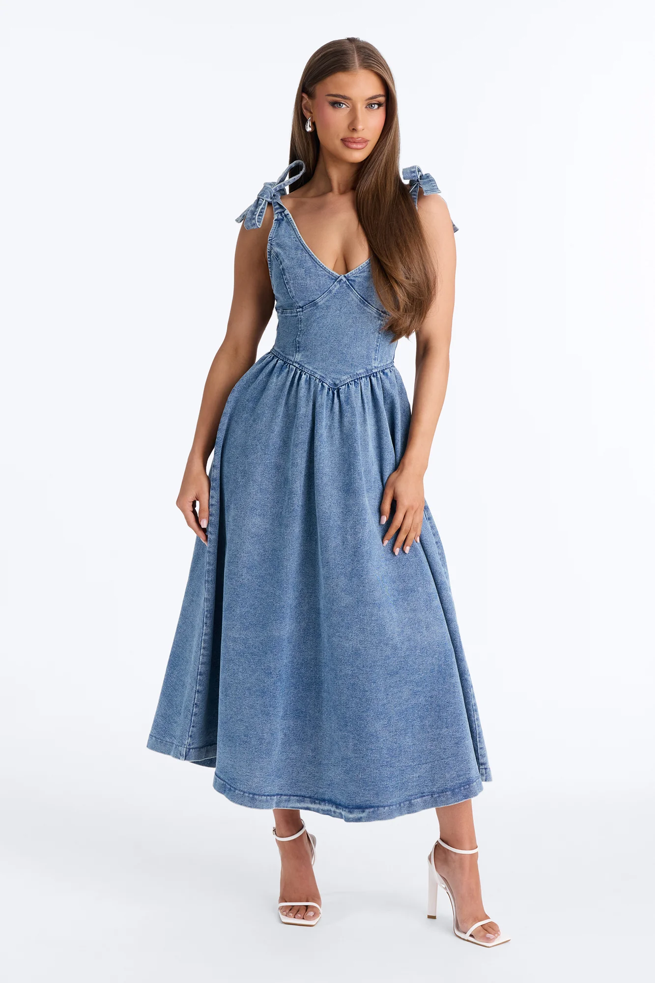Candace Pleated Denim Midi Dress - Denim