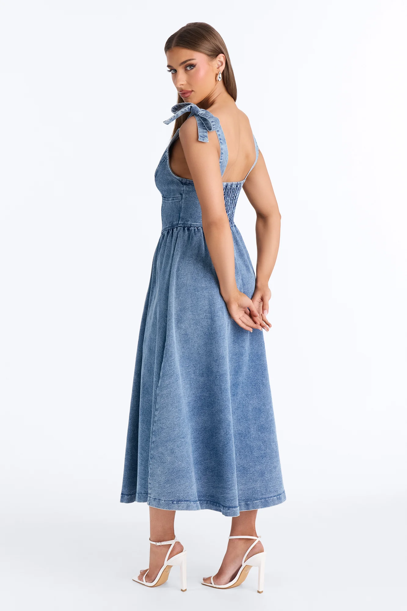 Candace Pleated Denim Midi Dress - Denim - Image 4