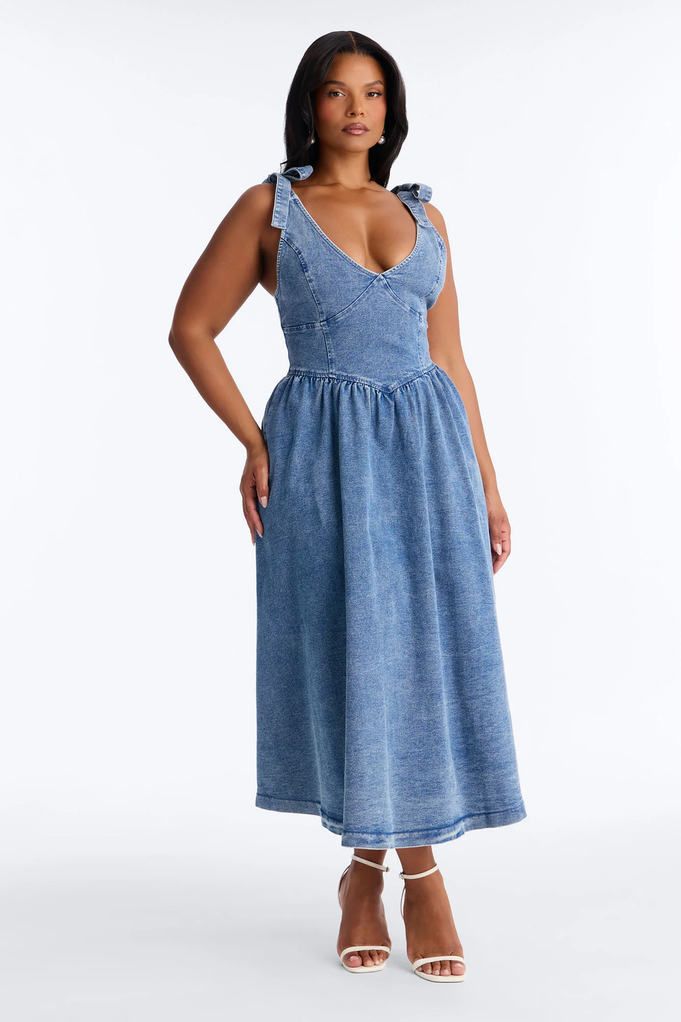 Candace Pleated Denim Midi Dress - Denim - Image 5