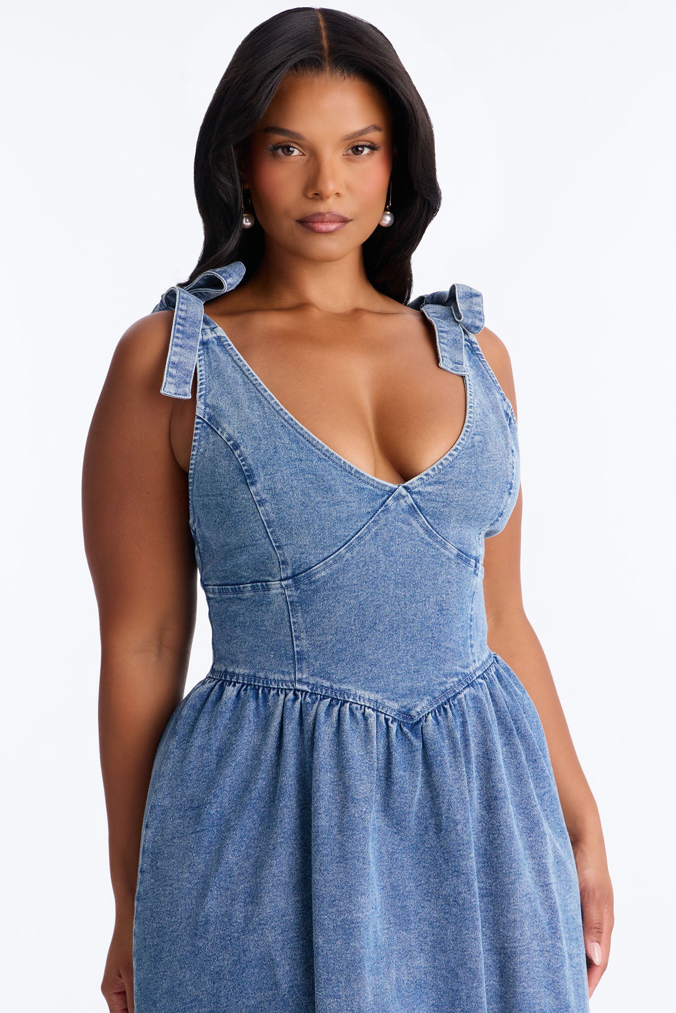 Candace Pleated Denim Midi Dress - Denim - Image 6
