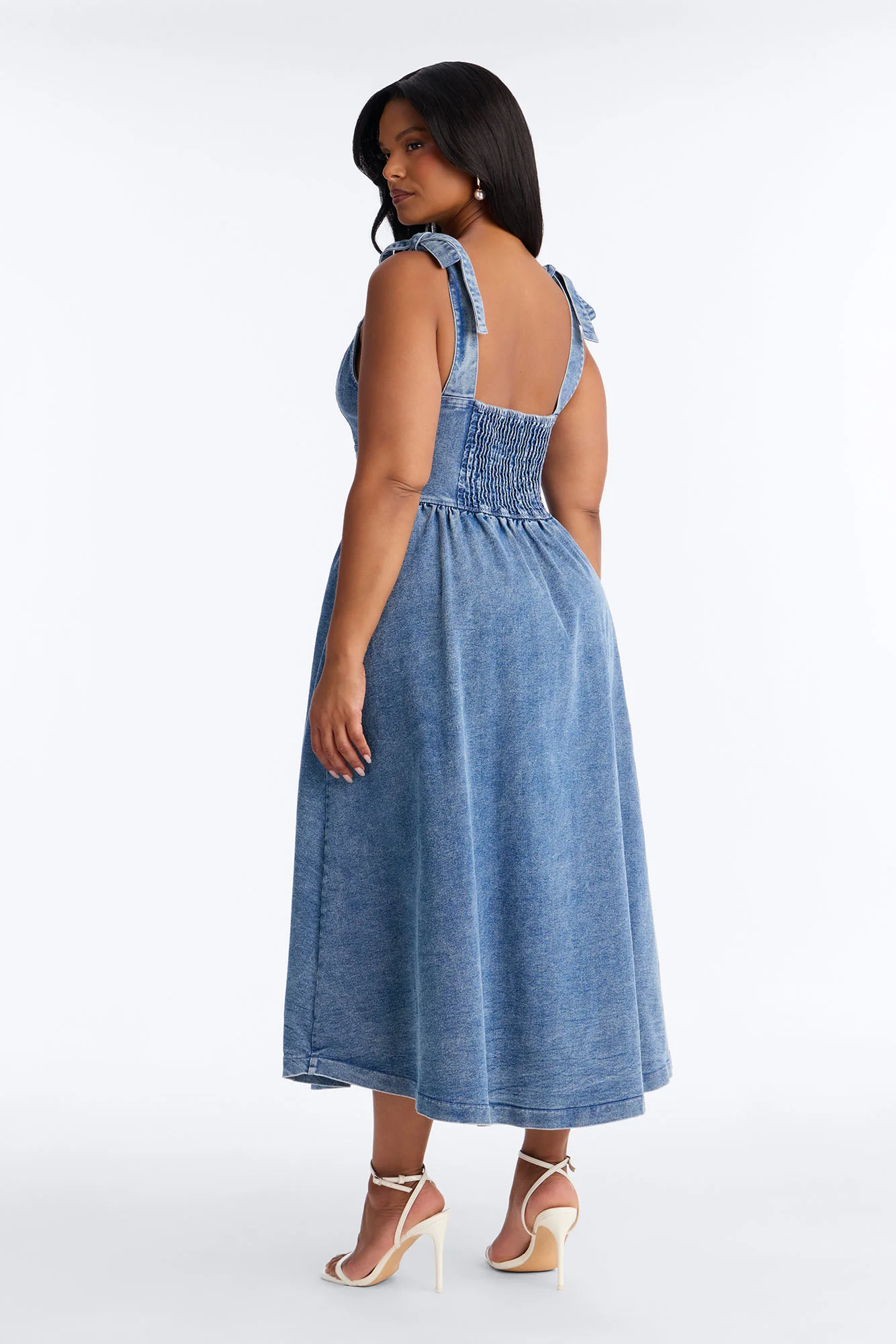 Candace Pleated Denim Midi Dress - Denim - Image 8