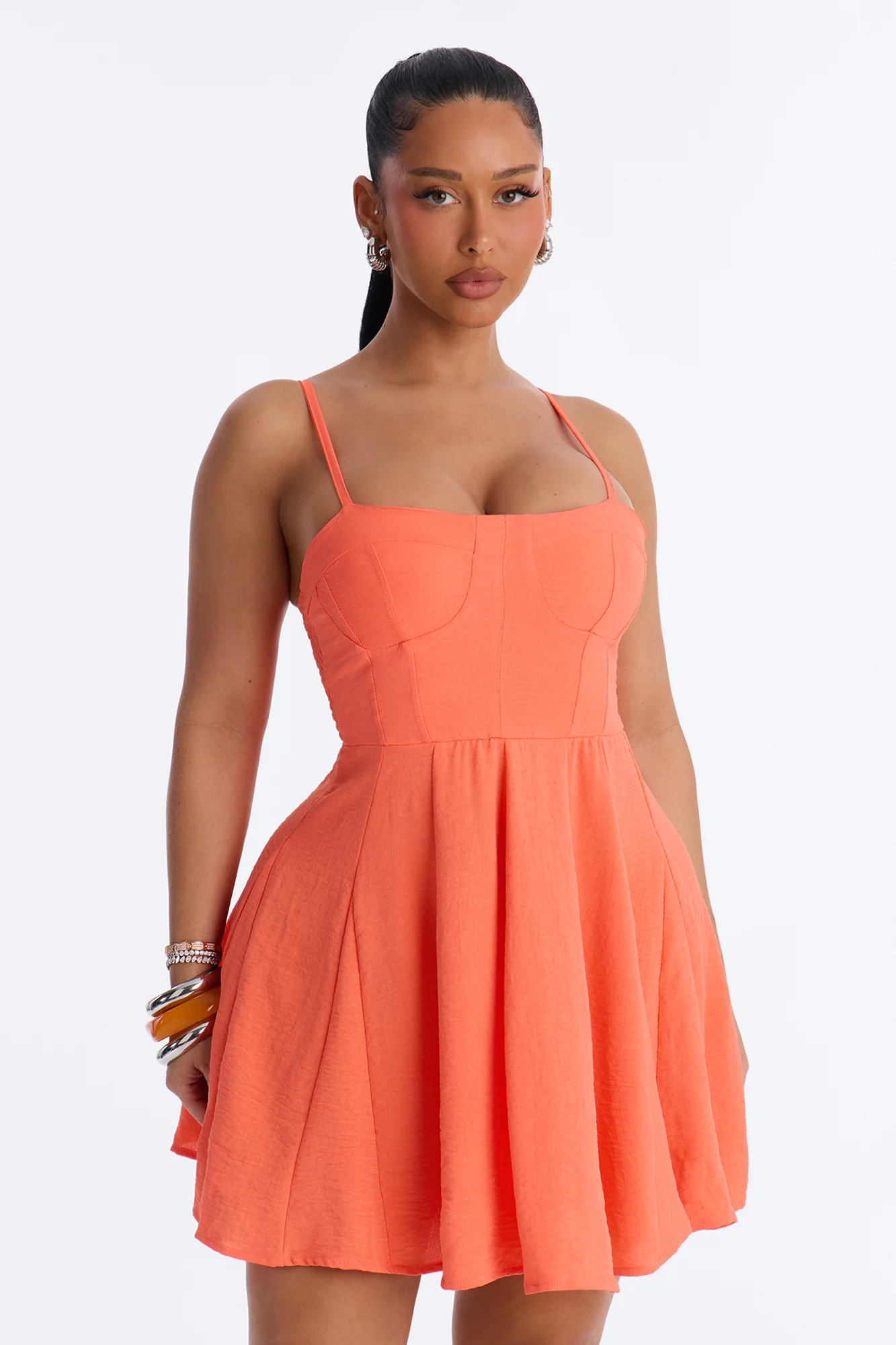Candice Pleated Airflow Mini Dress - Coral - Image 2