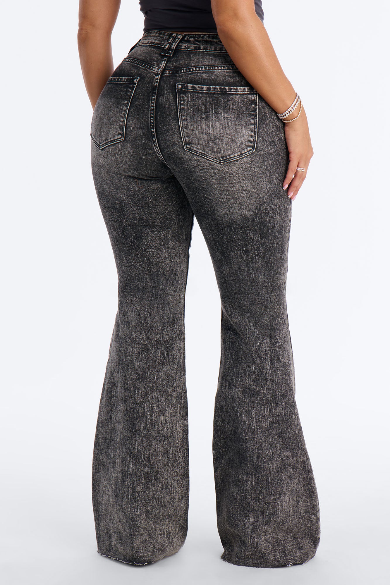 Can't Blame Them Stretch Flare Jeans - Black Wash - Image 3