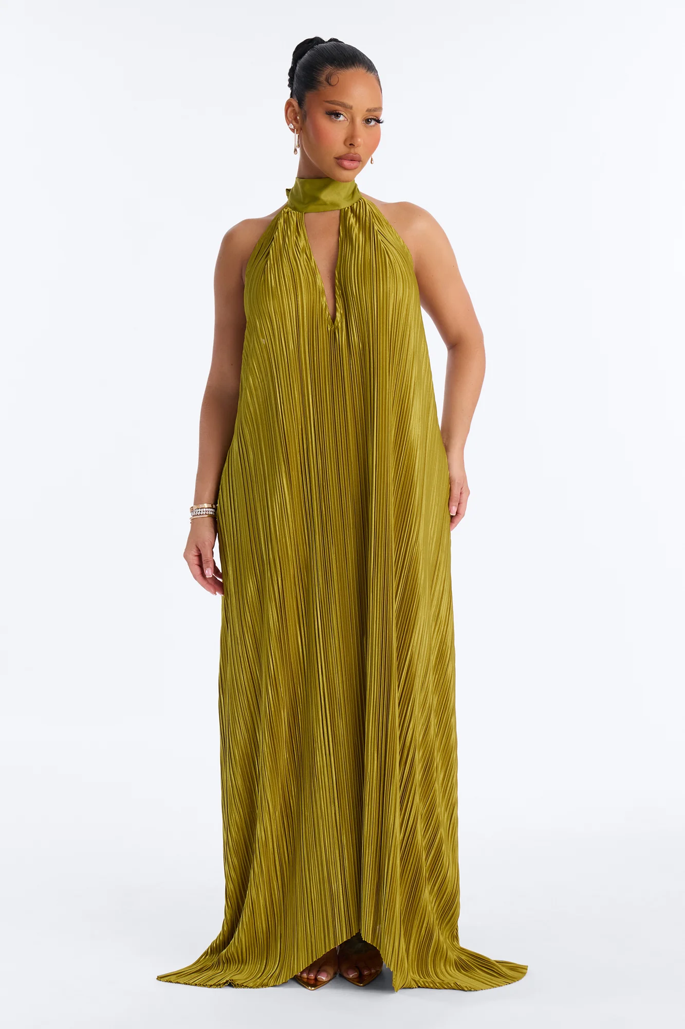 Can't Reach Me Plisse Maxi Dress - Chartreuse