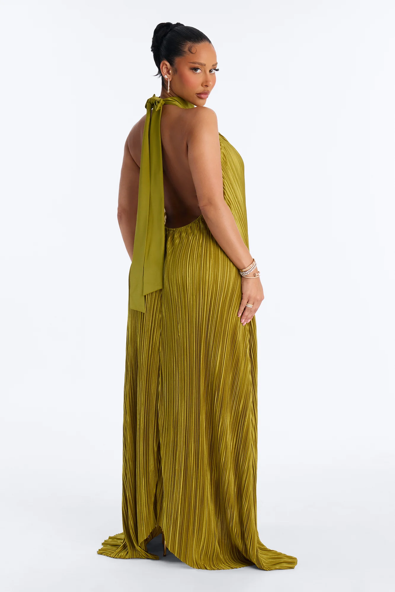 Can't Reach Me Plisse Maxi Dress - Chartreuse - Image 4