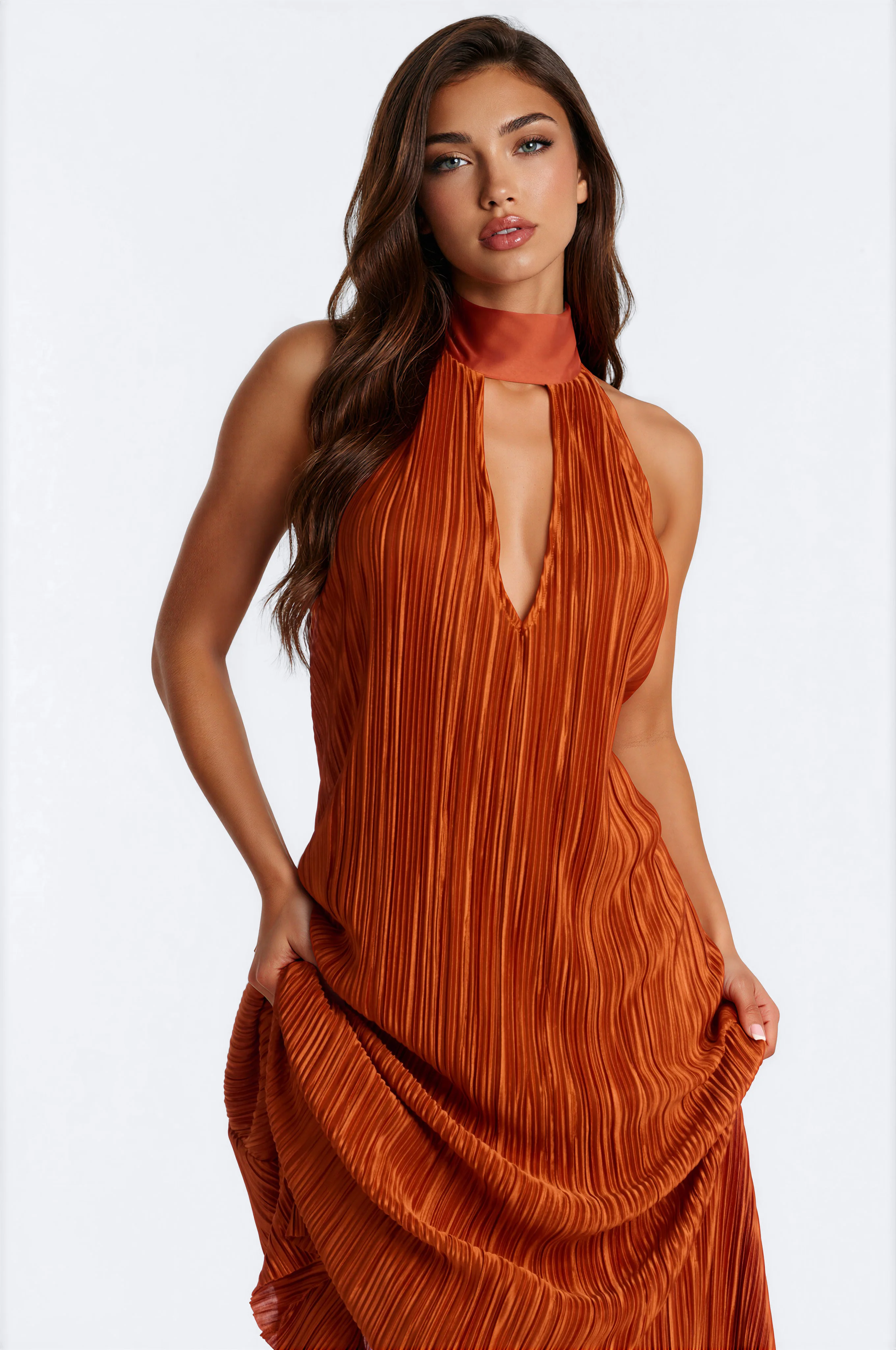 Can't Reach Me Plisse Maxi Dress - Rust - Image 2