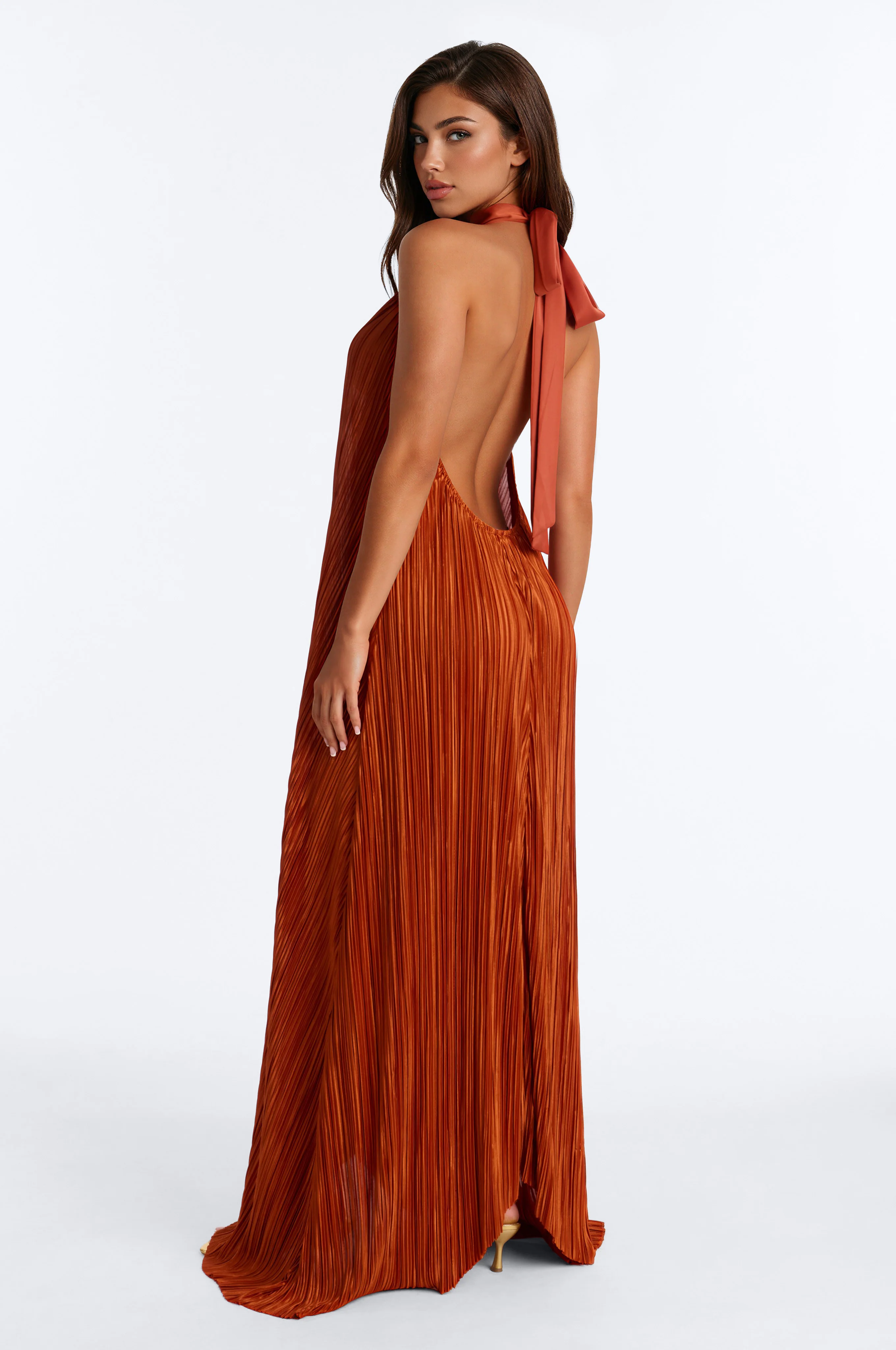 Can't Reach Me Plisse Maxi Dress - Rust - Image 4