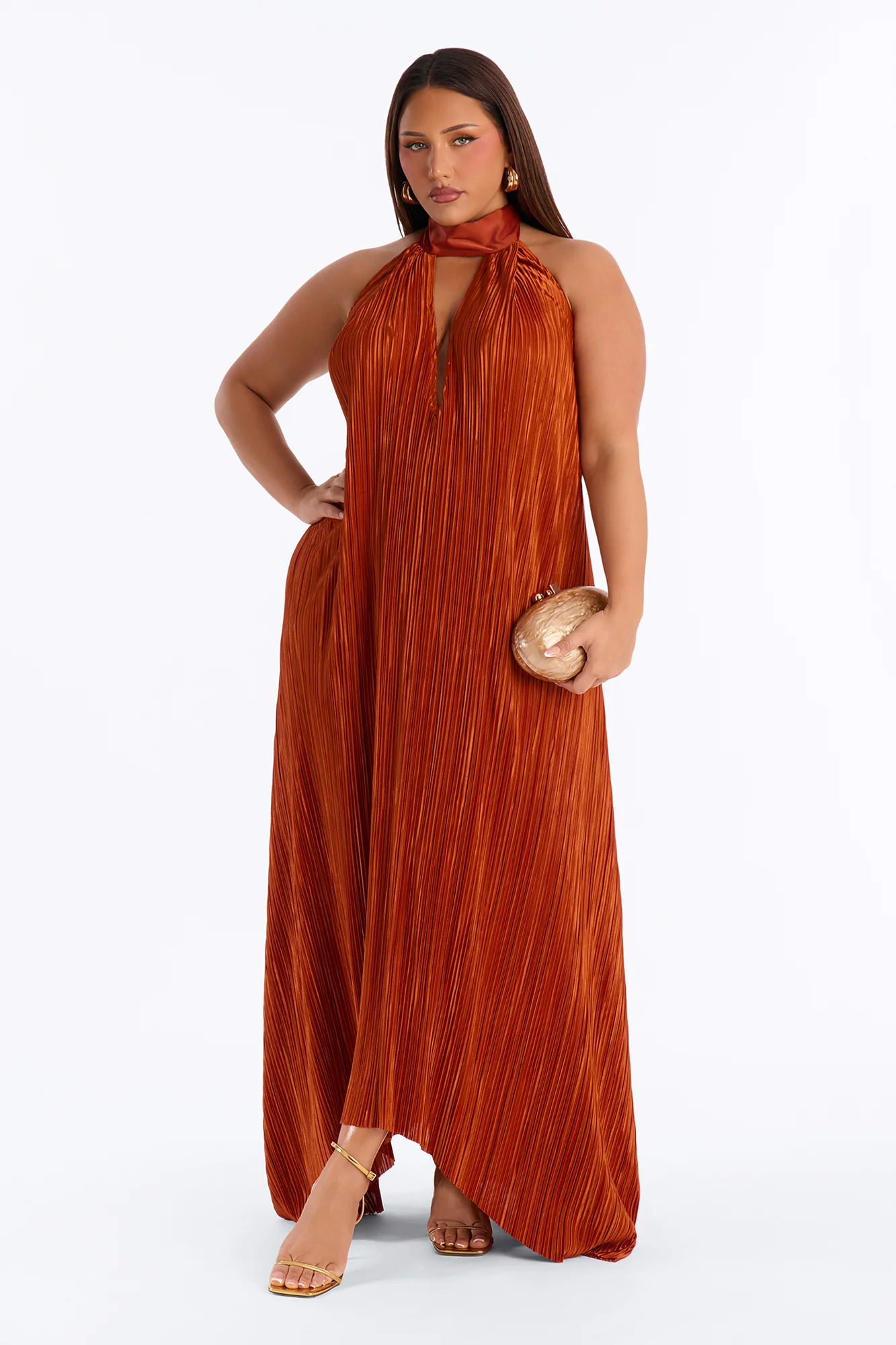 Can't Reach Me Plisse Maxi Dress - Rust - Image 5
