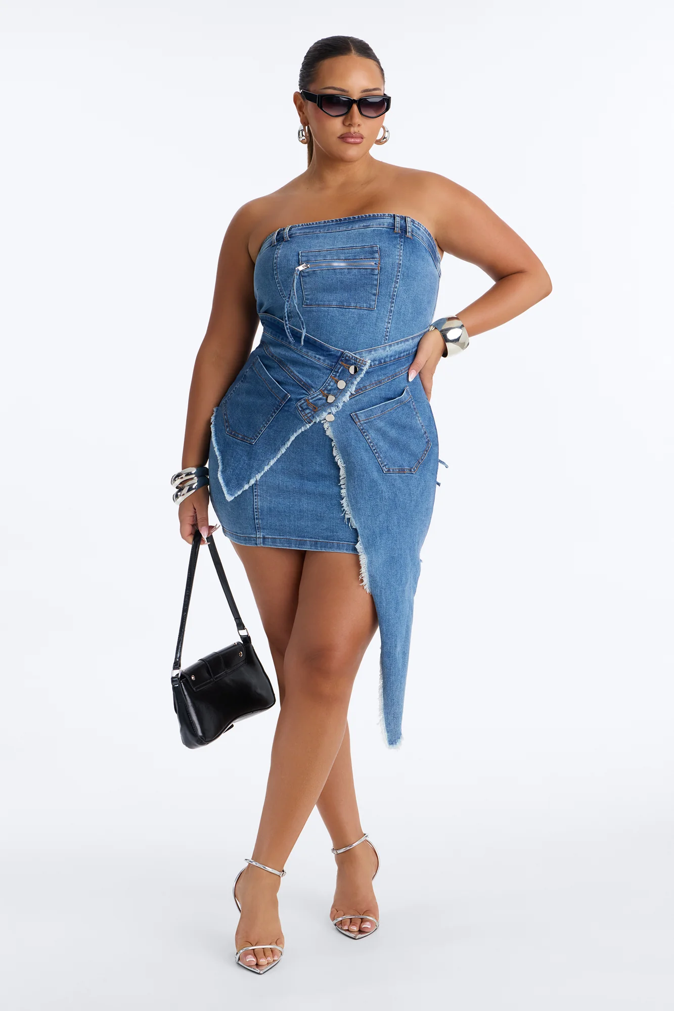 Can't Stop Me Strapless Stretch Denim Mini Dress - Denim - Image 4