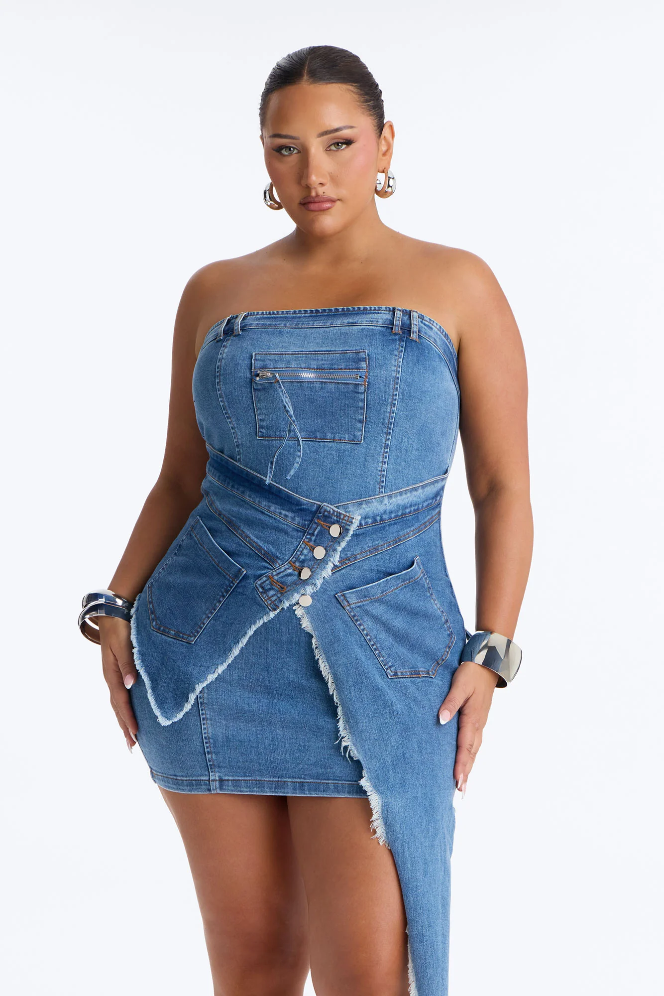 Can't Stop Me Strapless Stretch Denim Mini Dress - Denim - Image 5