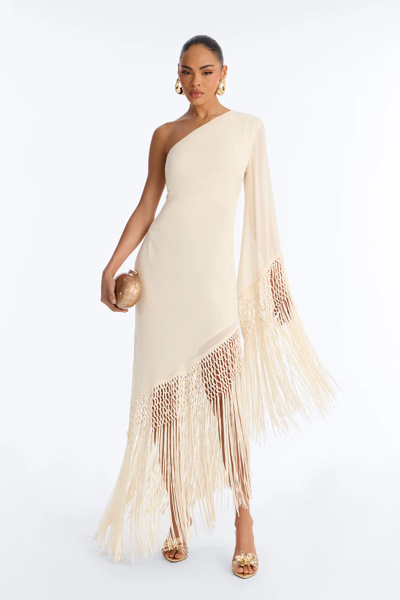 Capri Fringe Chiffon Maxi Dress - Cream
