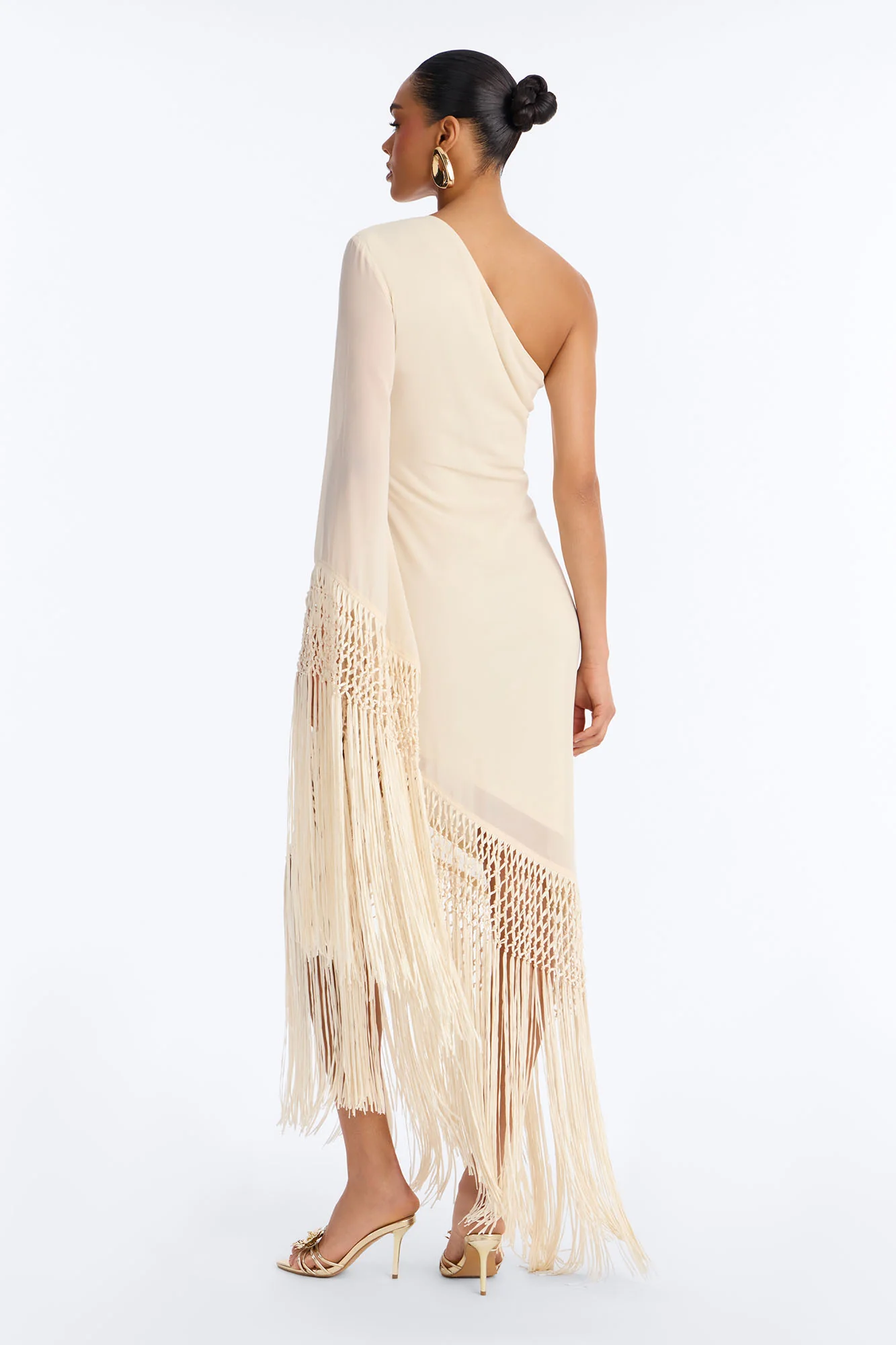 Capri Fringe Chiffon Maxi Dress - Cream - Image 4