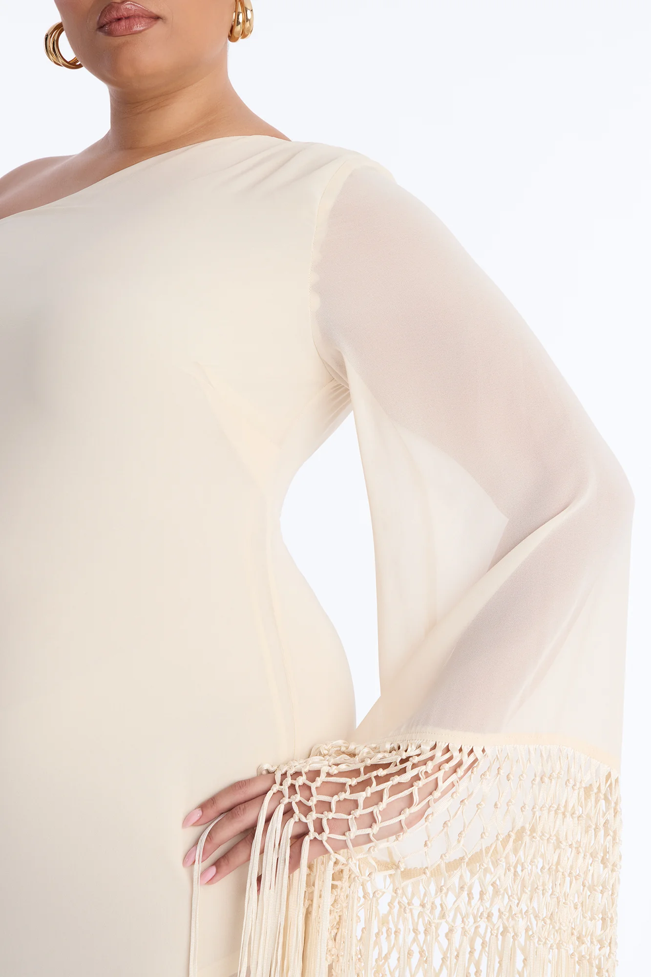 Capri Fringe Chiffon Maxi Dress - Cream - Image 6
