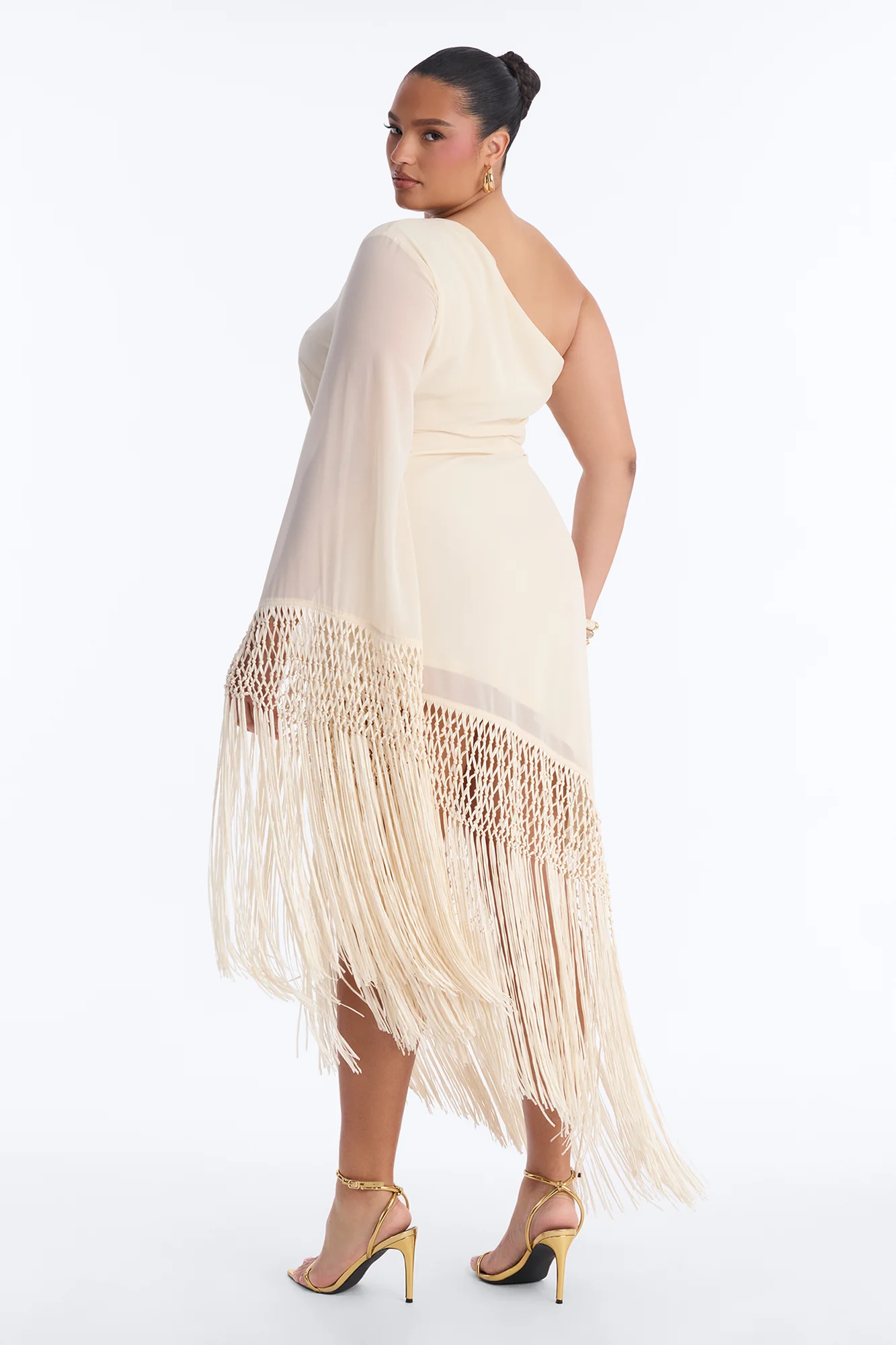 Capri Fringe Chiffon Maxi Dress - Cream - Image 7