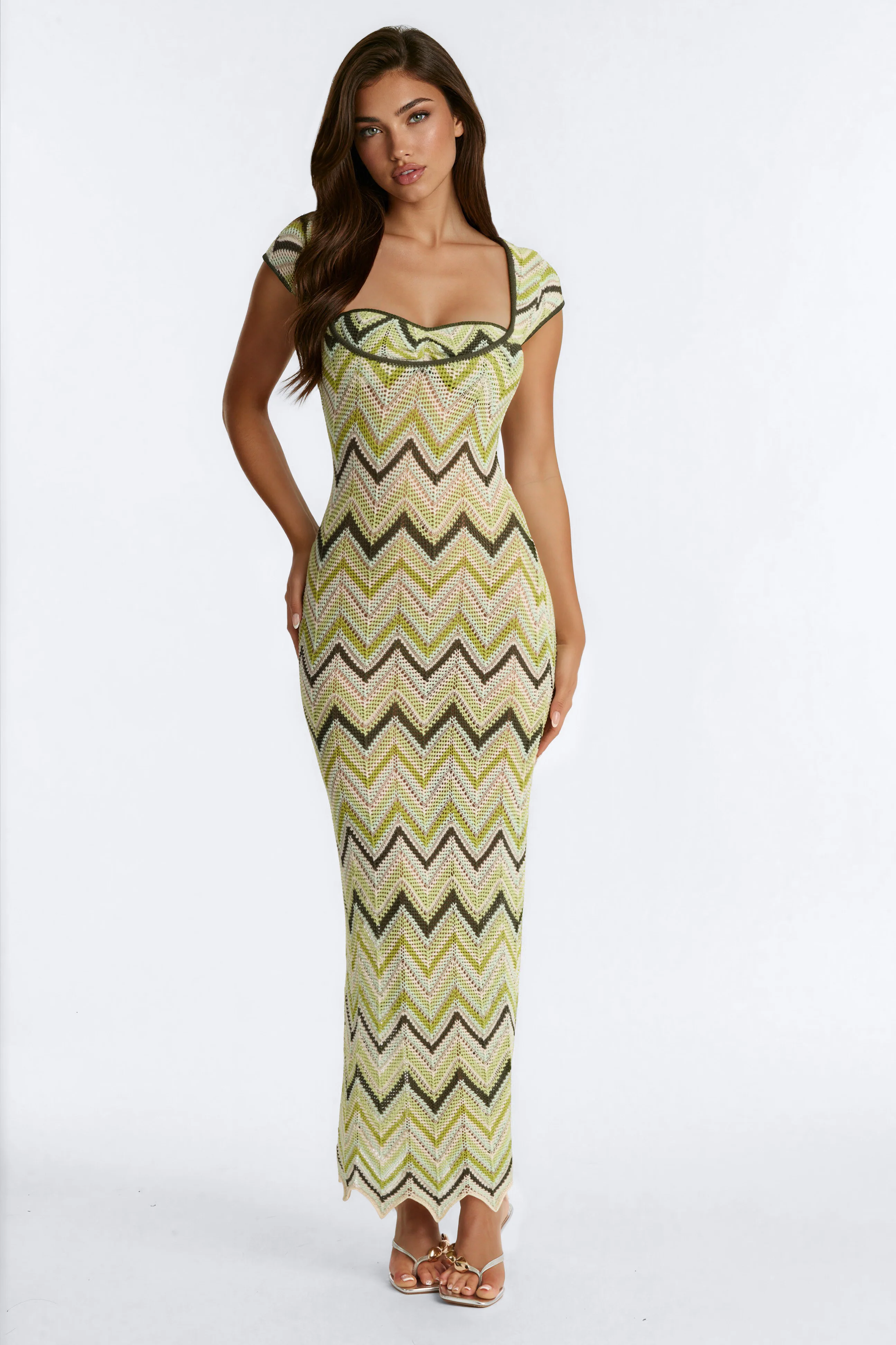Capri Sunset Crochet Maxi Dress - Green - Image 5