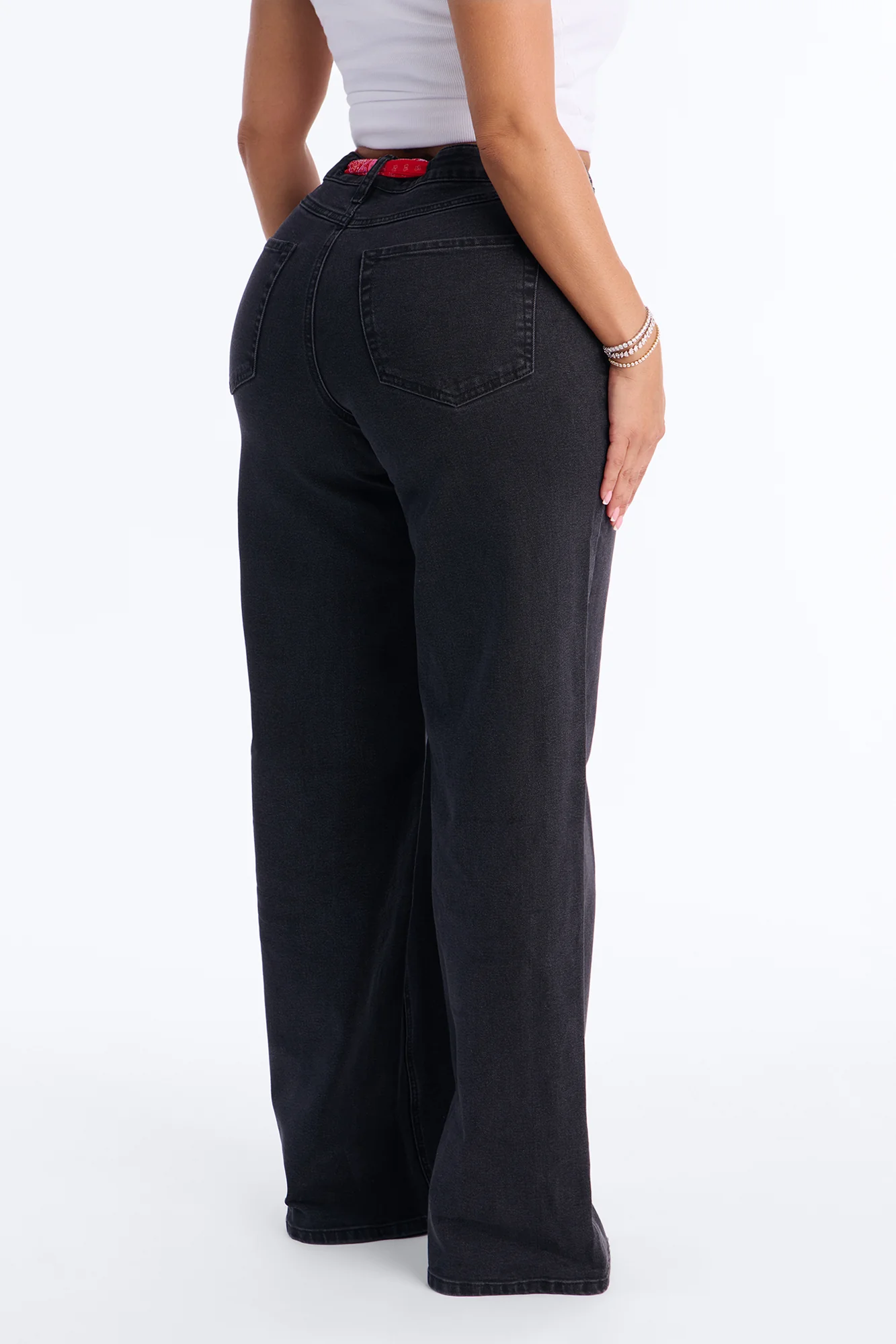 Cara Mia Belted Scarf Wide Leg Jeans - Black Wash - Image 4