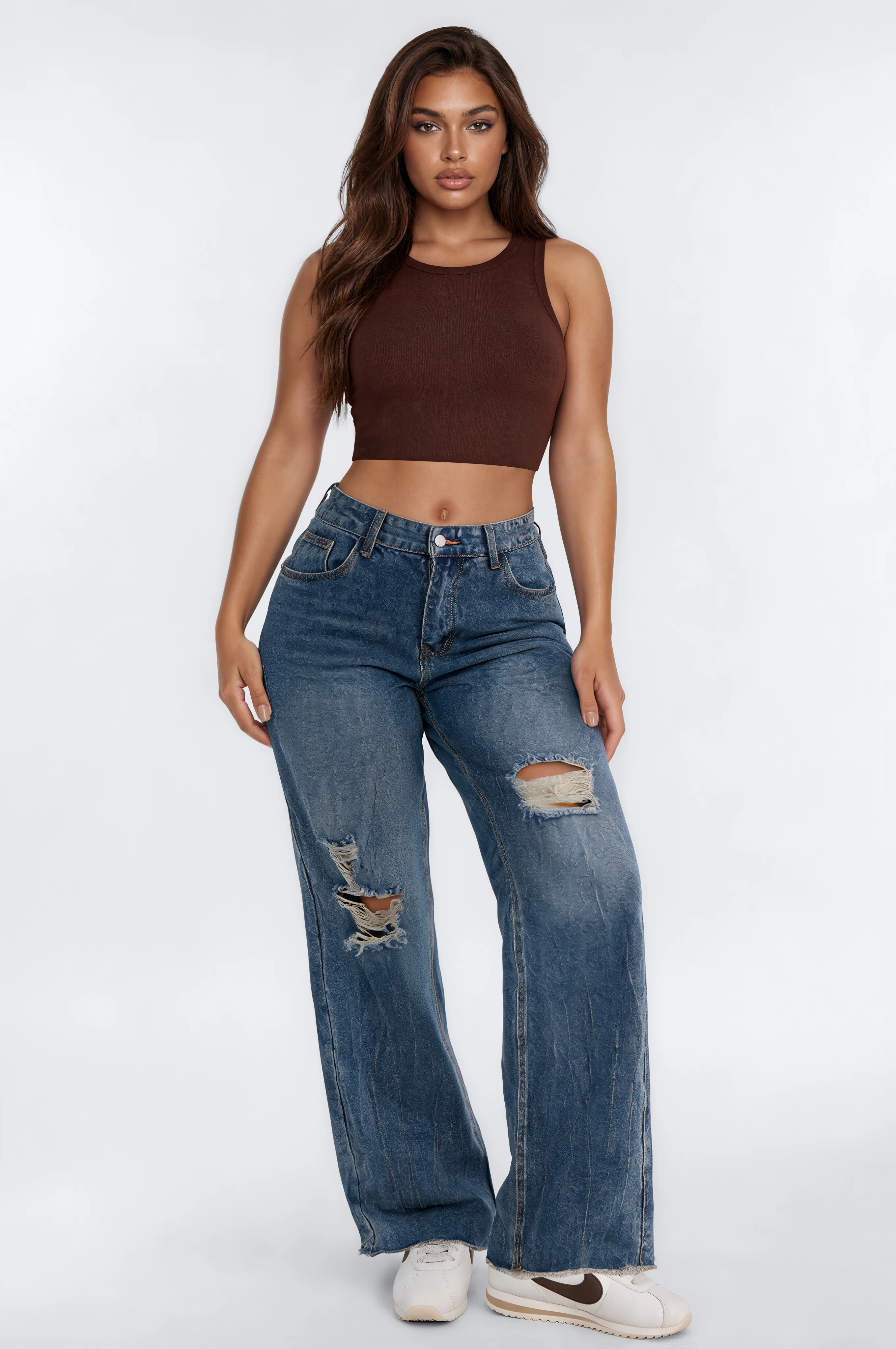Cara Ribbed Tank - Chocolate - Image 2