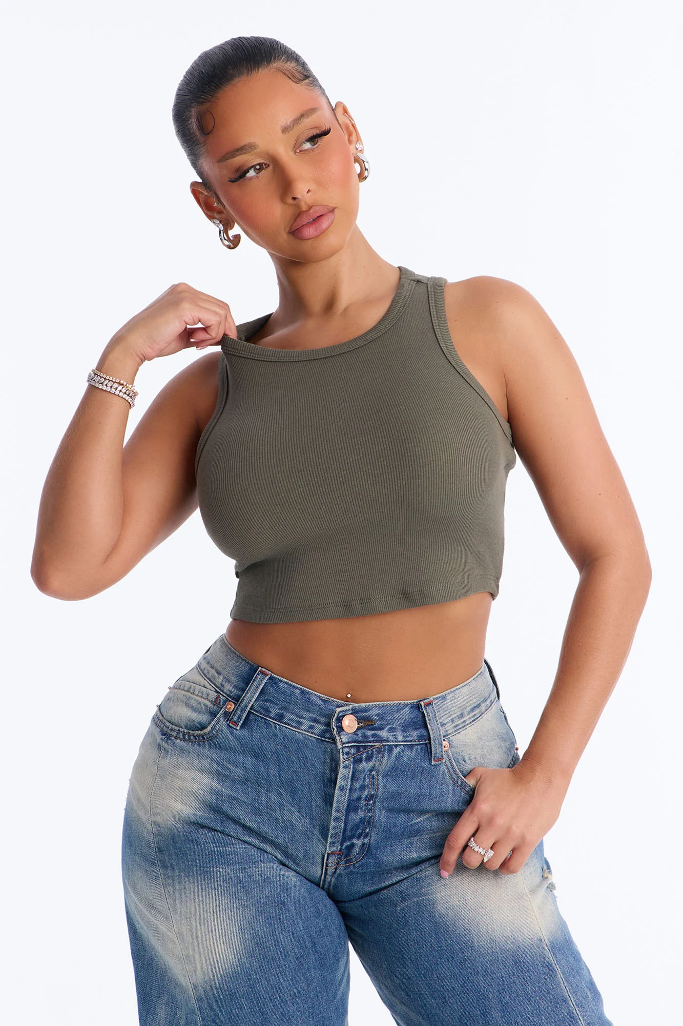 Cara Ribbed Tank - Olive