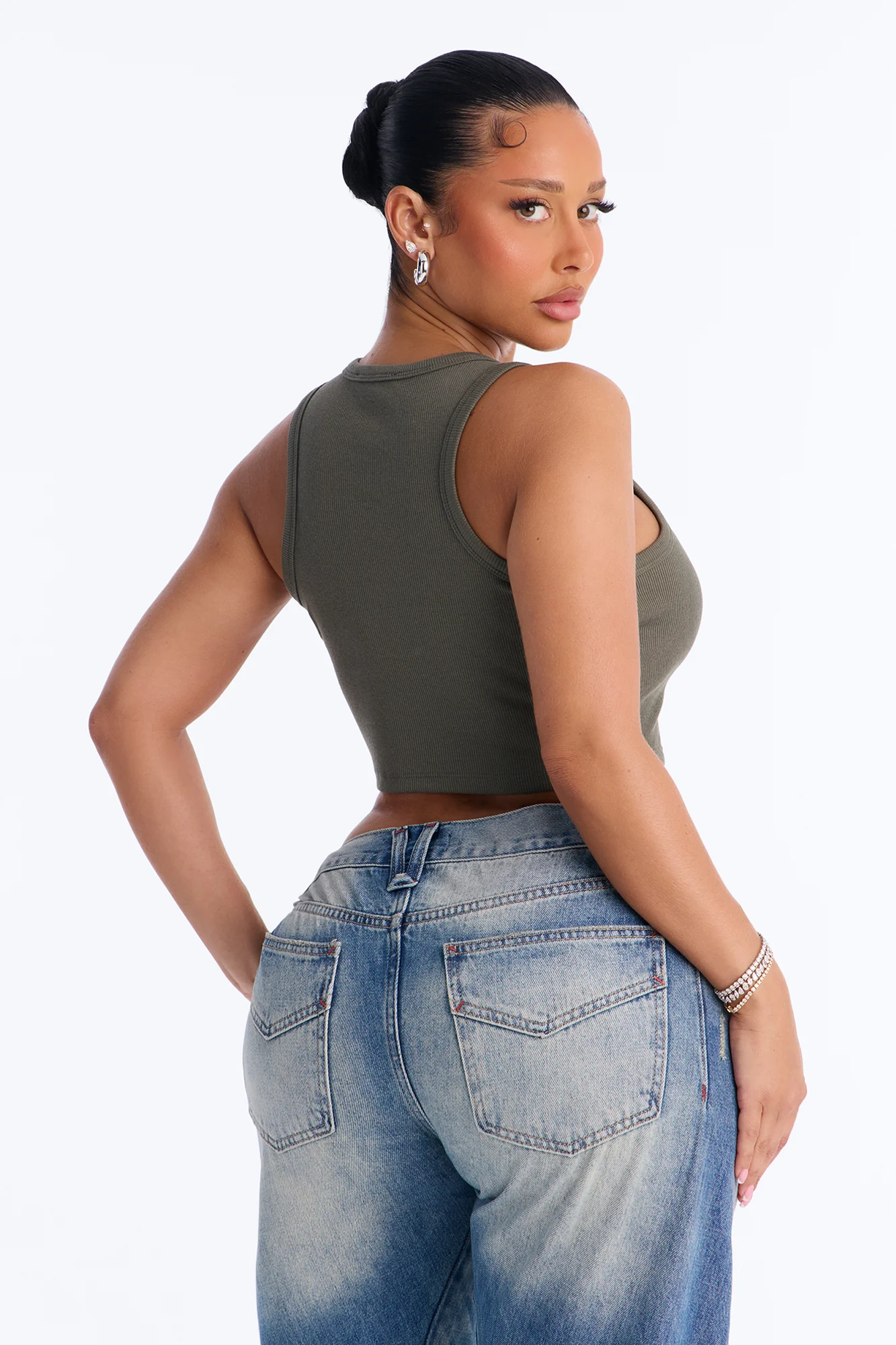 Cara Ribbed Tank - Olive - Image 4