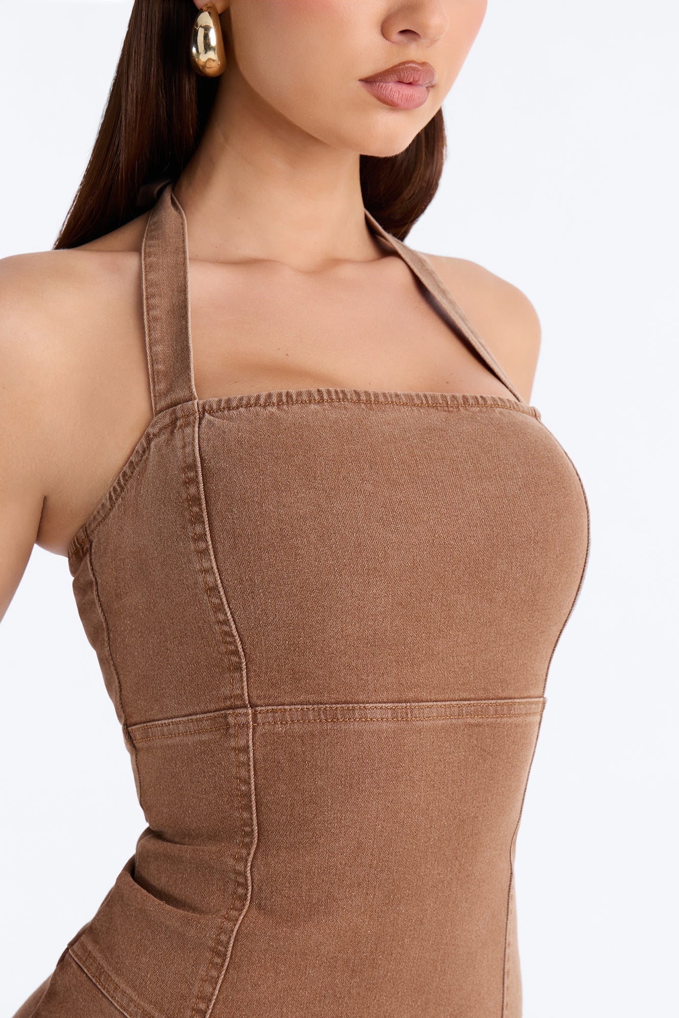 Carina Asymmetrical Denim Midi Dress - Chocolate - Image 3