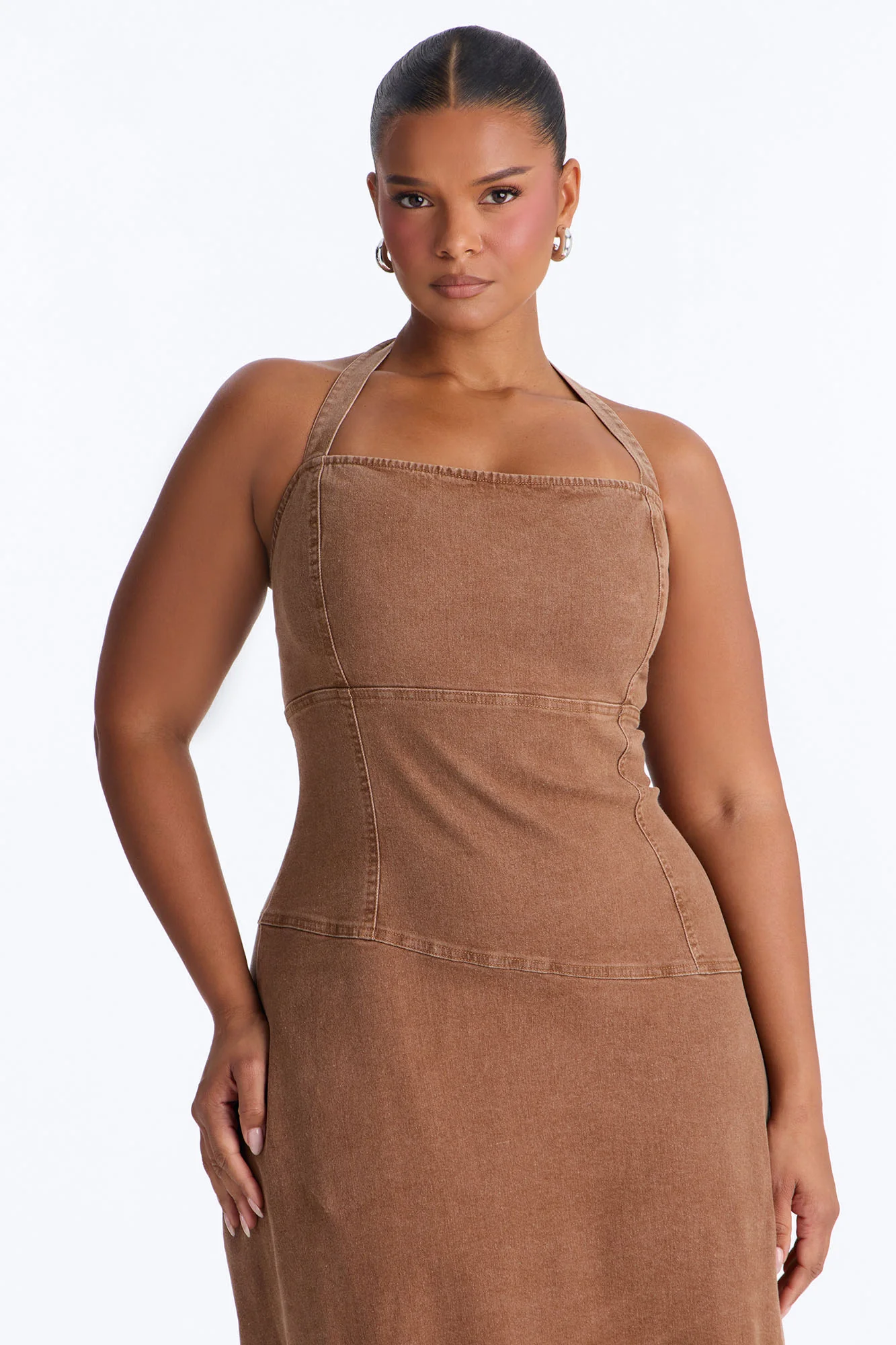 Carina Asymmetrical Denim Midi Dress - Chocolate - Image 6