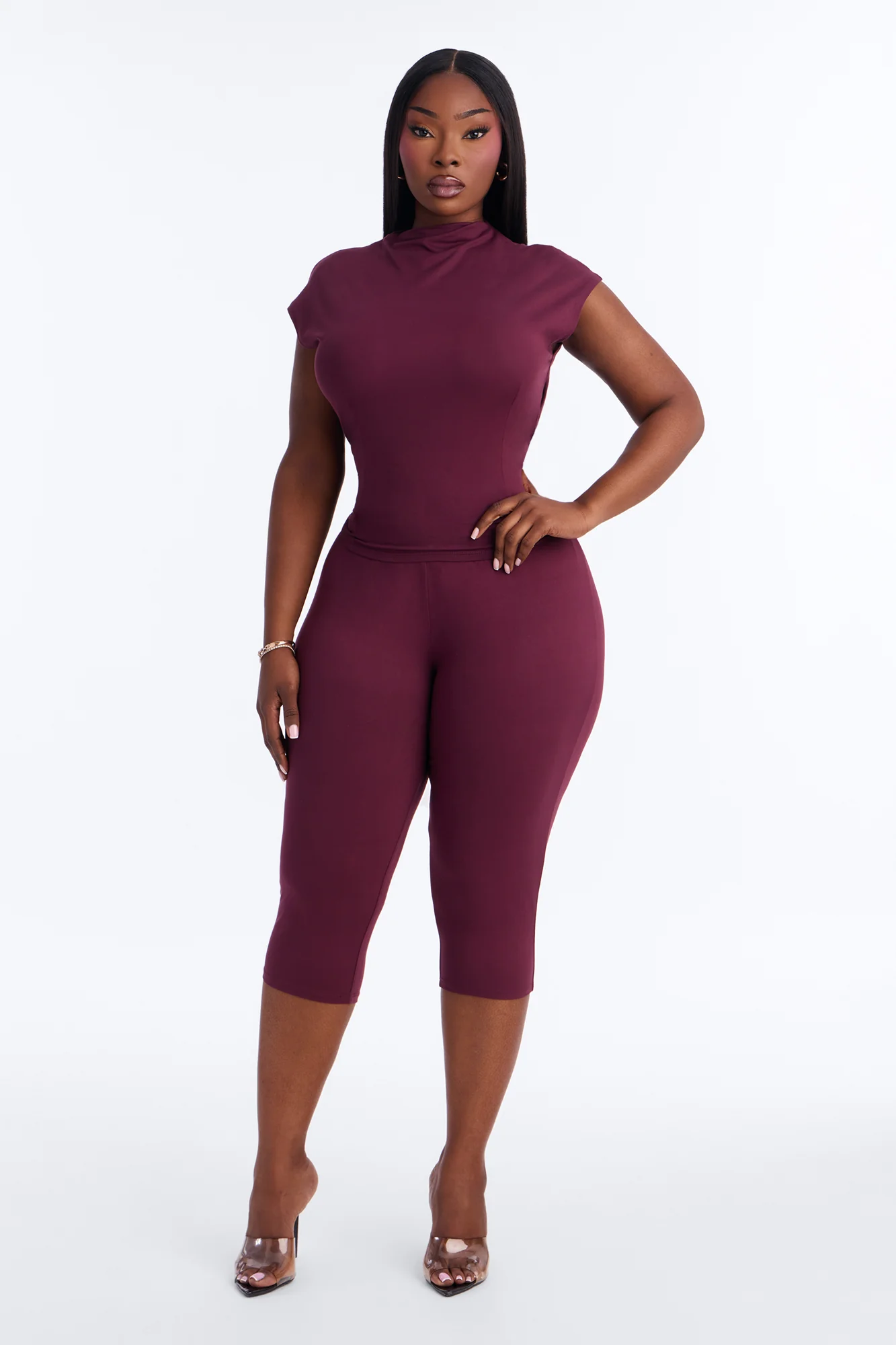 Carly Mock Neck Capri Set - Plum - Image 4