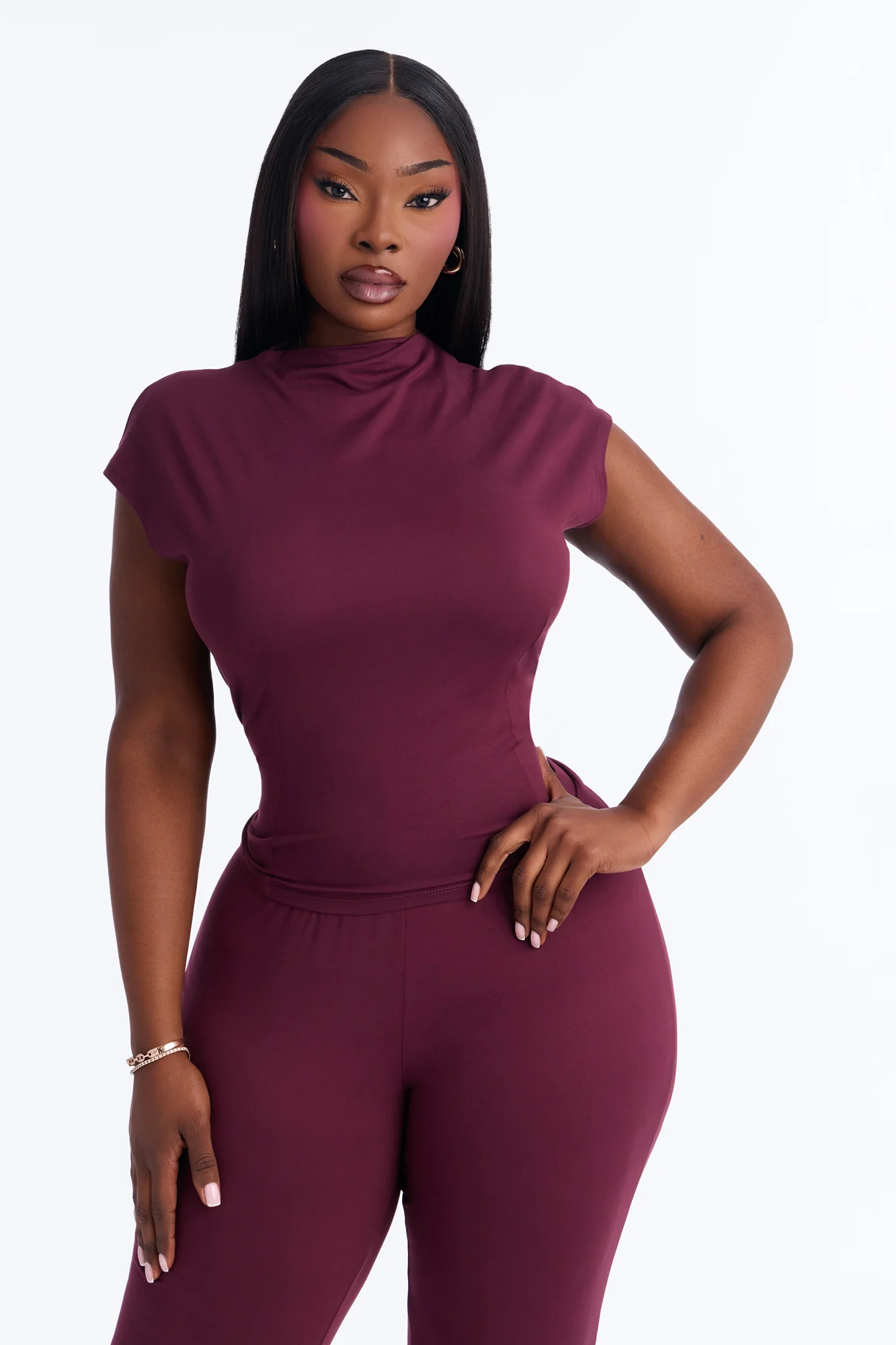 Carly Mock Neck Capri Set - Plum - Image 5